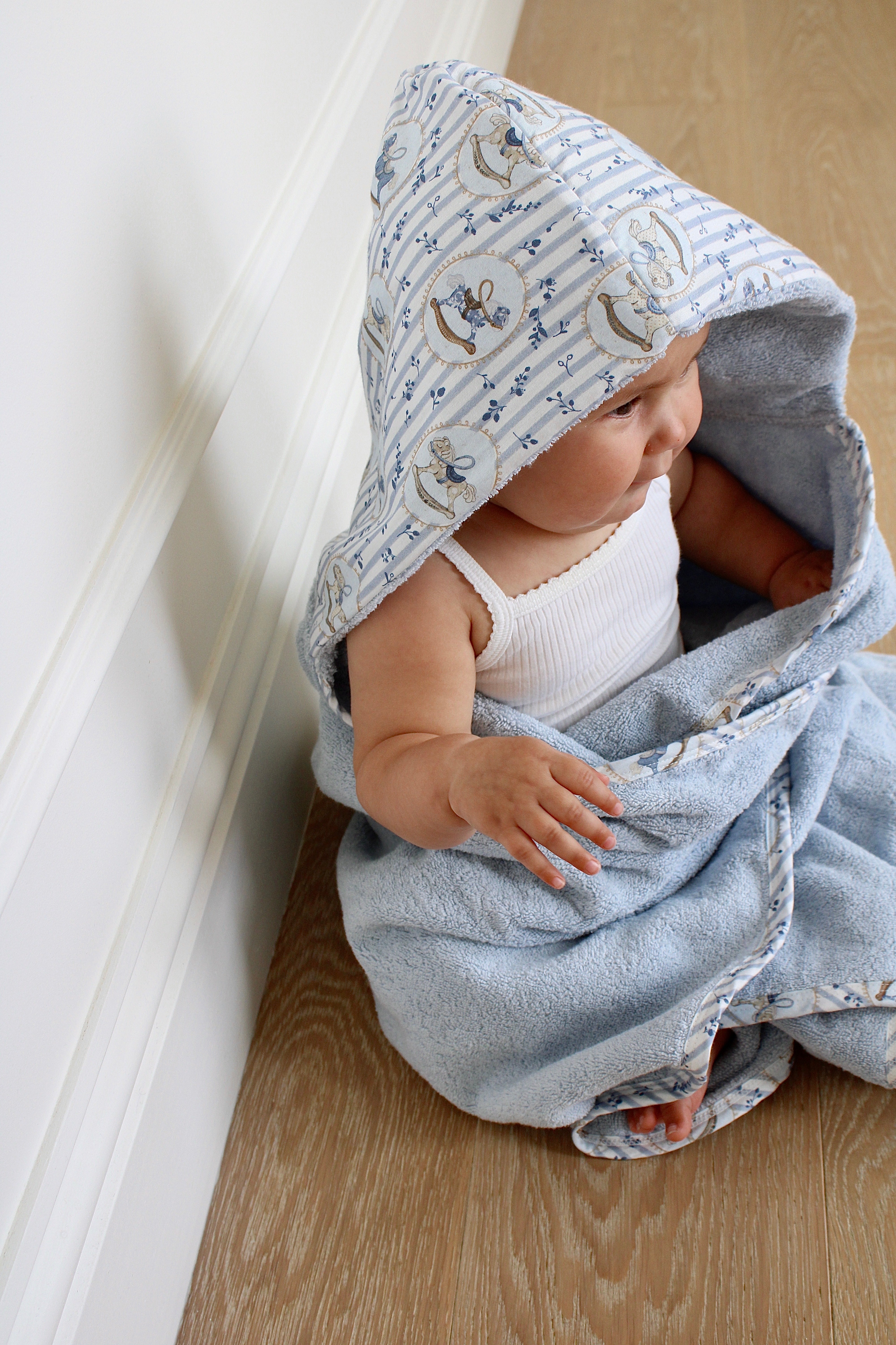 Blue Rocking Horse Hooded Bath Towel