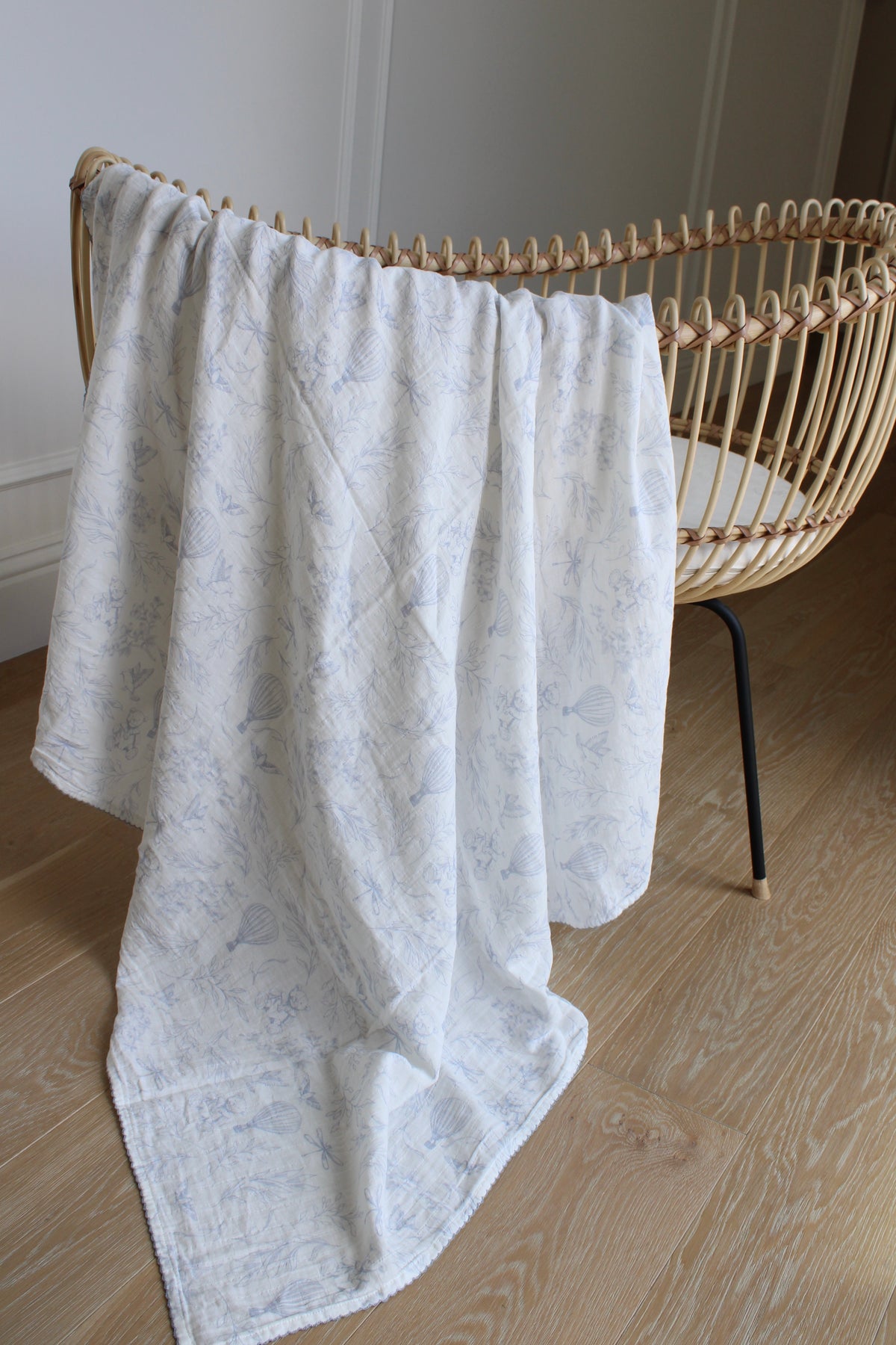 Sky Blue Toile Muslin Blanket