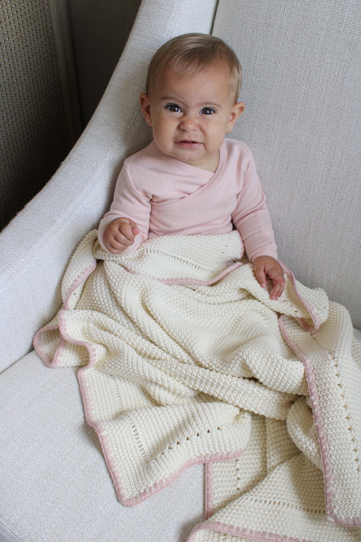 Blush Trim Knitted Blanket