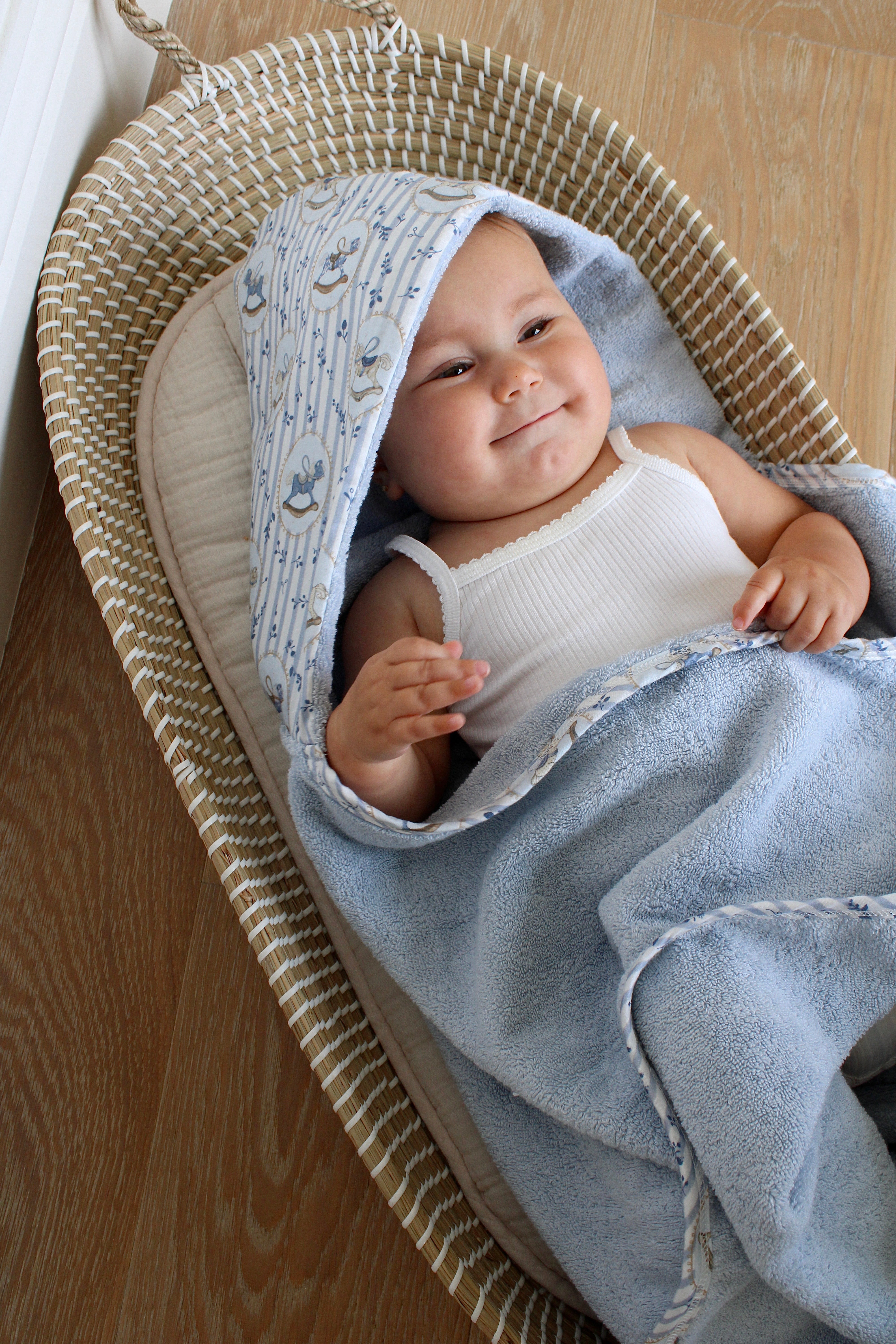 Blue Rocking Horse Hooded Bath Towel
