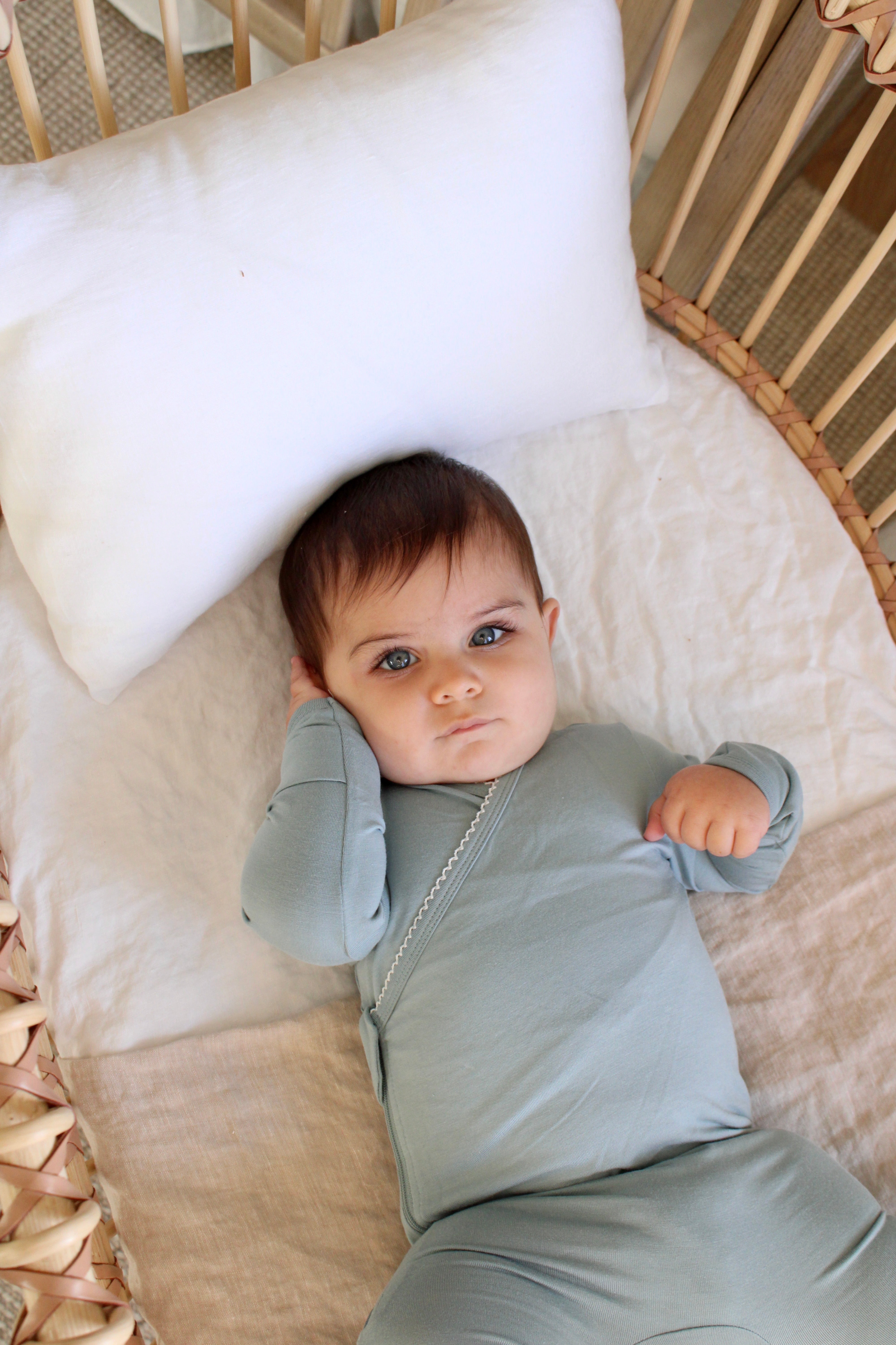 Solid Slate Blue Scalloped Bamboo Wrap Footie