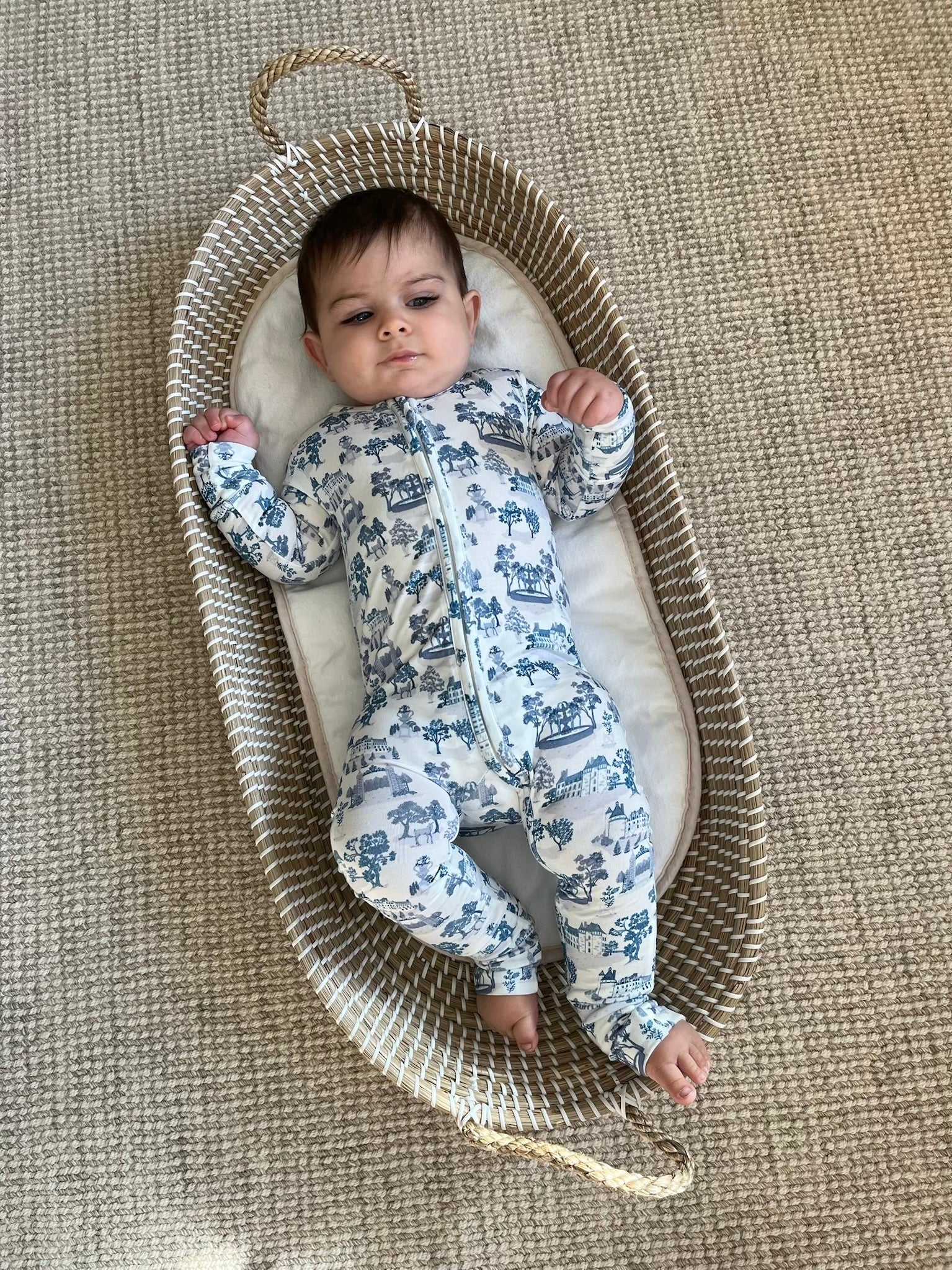 Blue Toile De Jouy Bamboo Wrap Footie