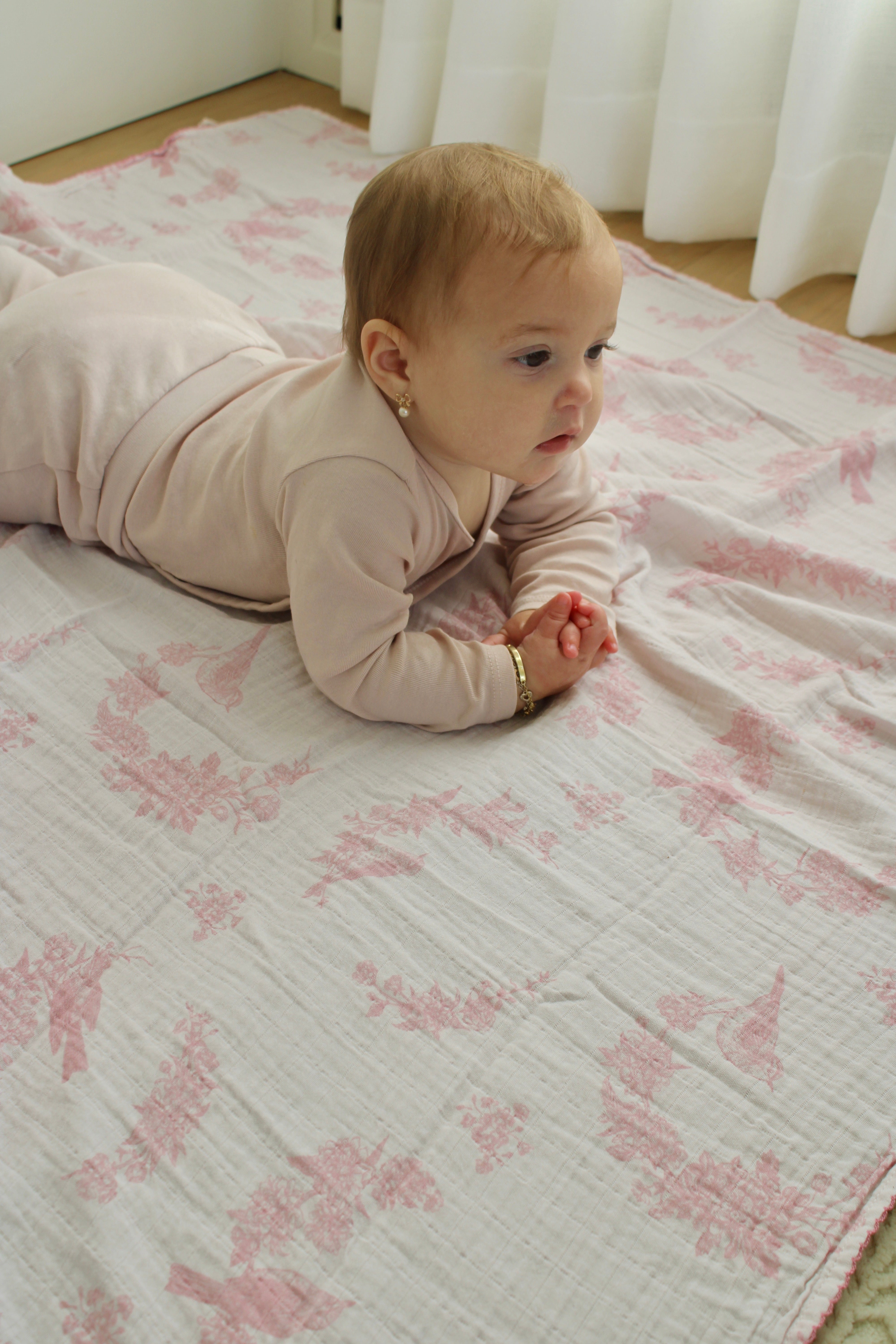 Little Pink Bird Muslin Blanket