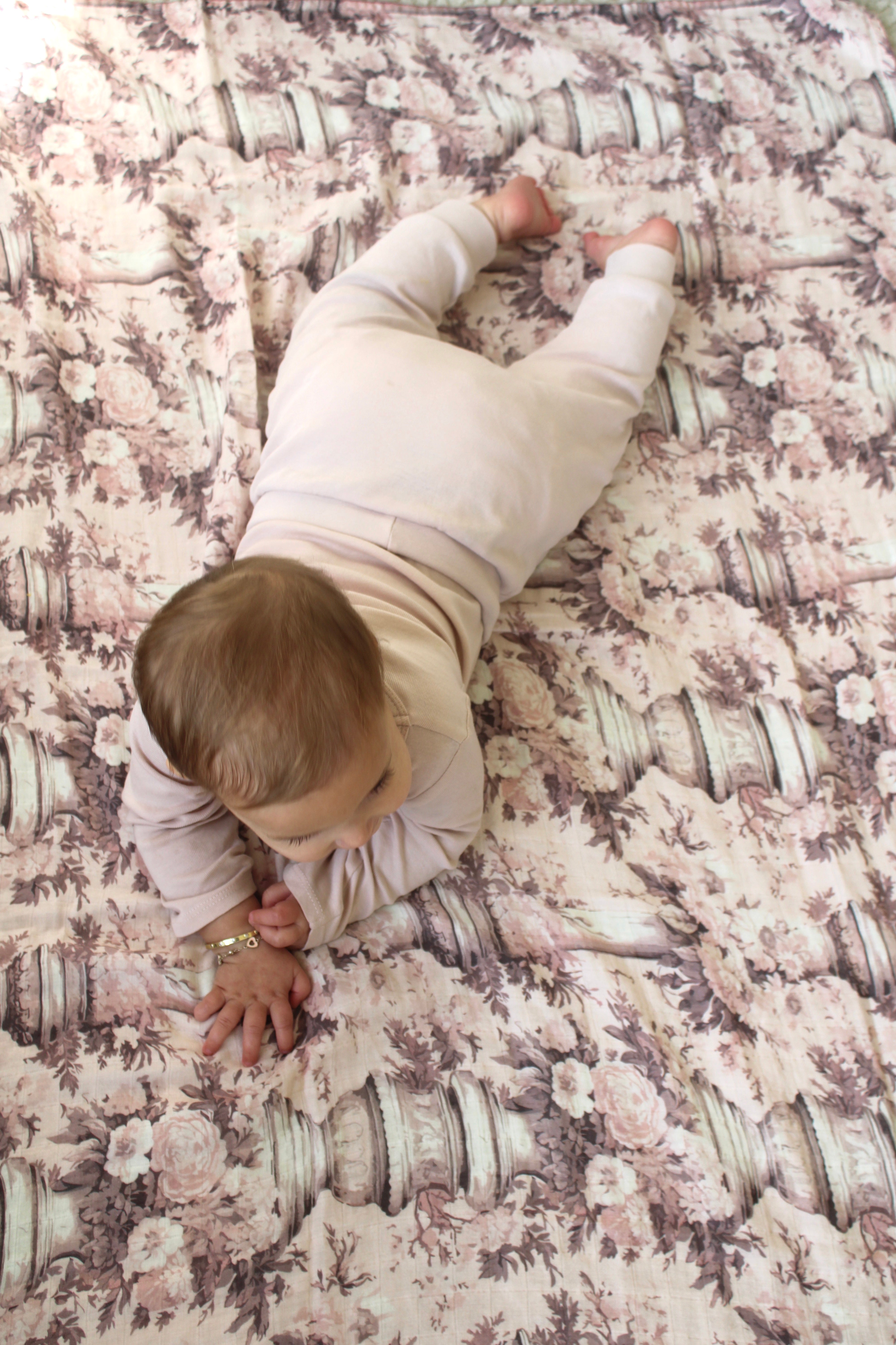 Vintage Pink Floral Pillars Muslin Blanket