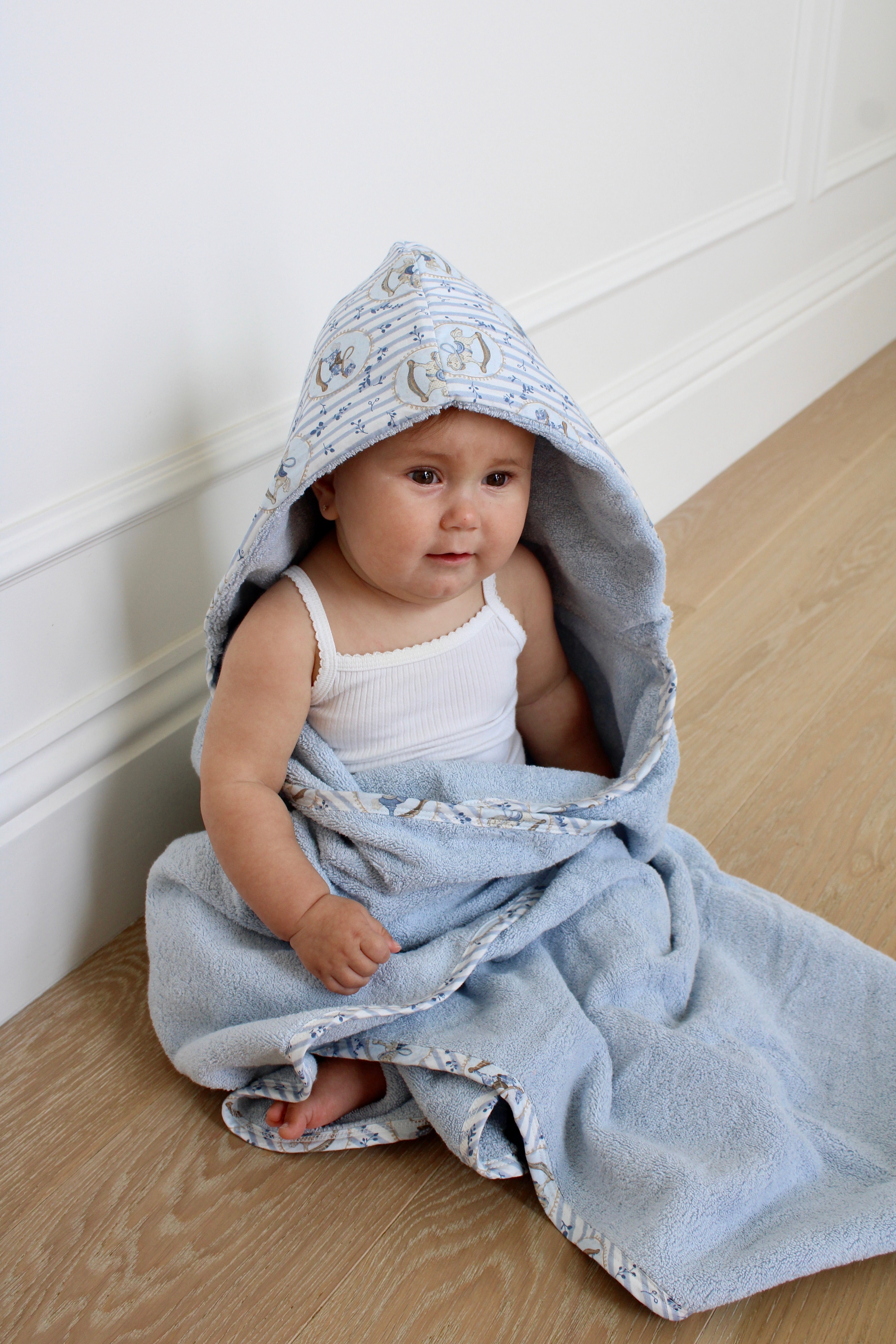 Blue Rocking Horse Hooded Bath Towel