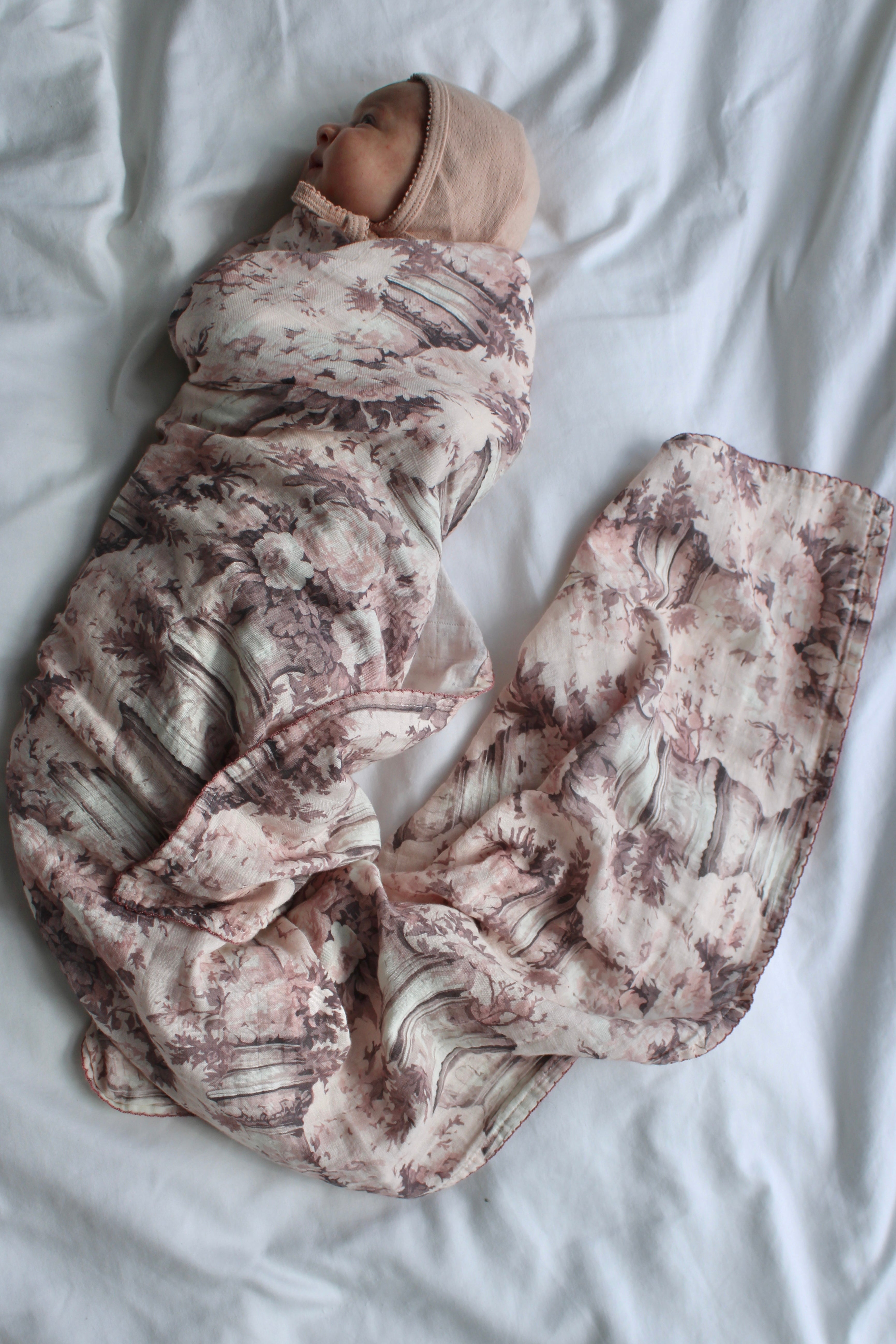 Vintage Pink Floral Pillars Muslin Blanket
