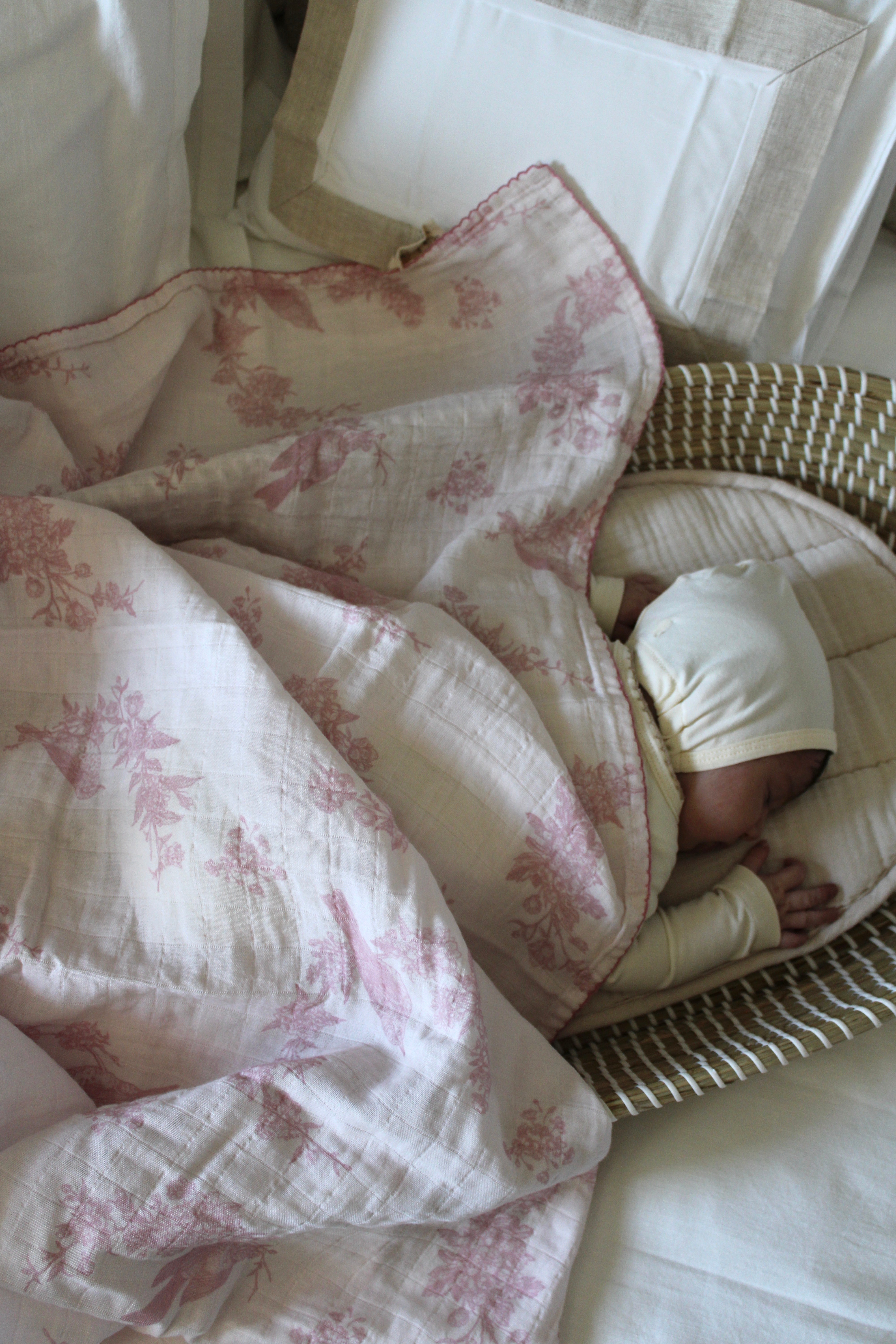 Little Pink Bird Muslin Blanket