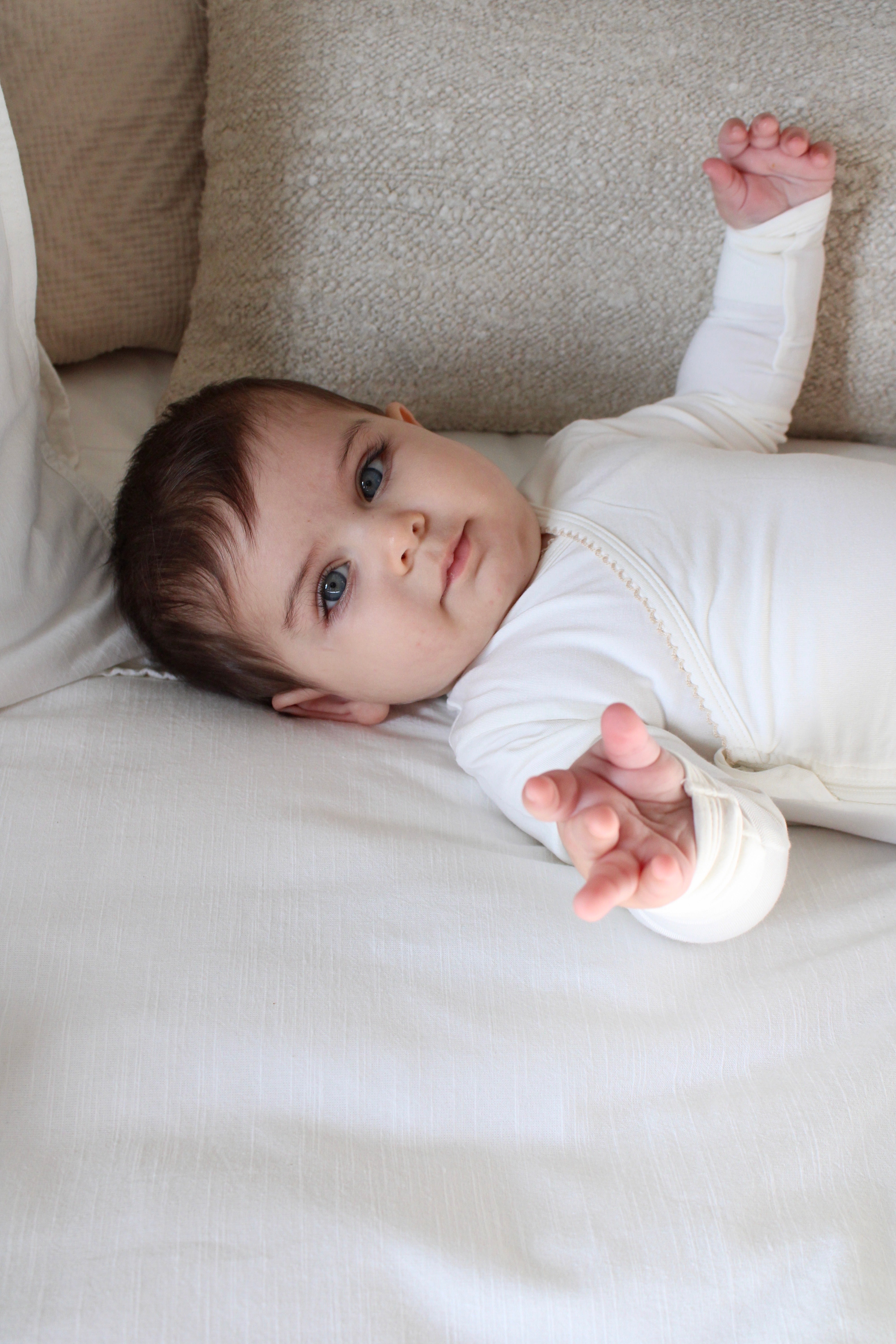 Solid Cream Scalloped Bamboo Wrap Footie