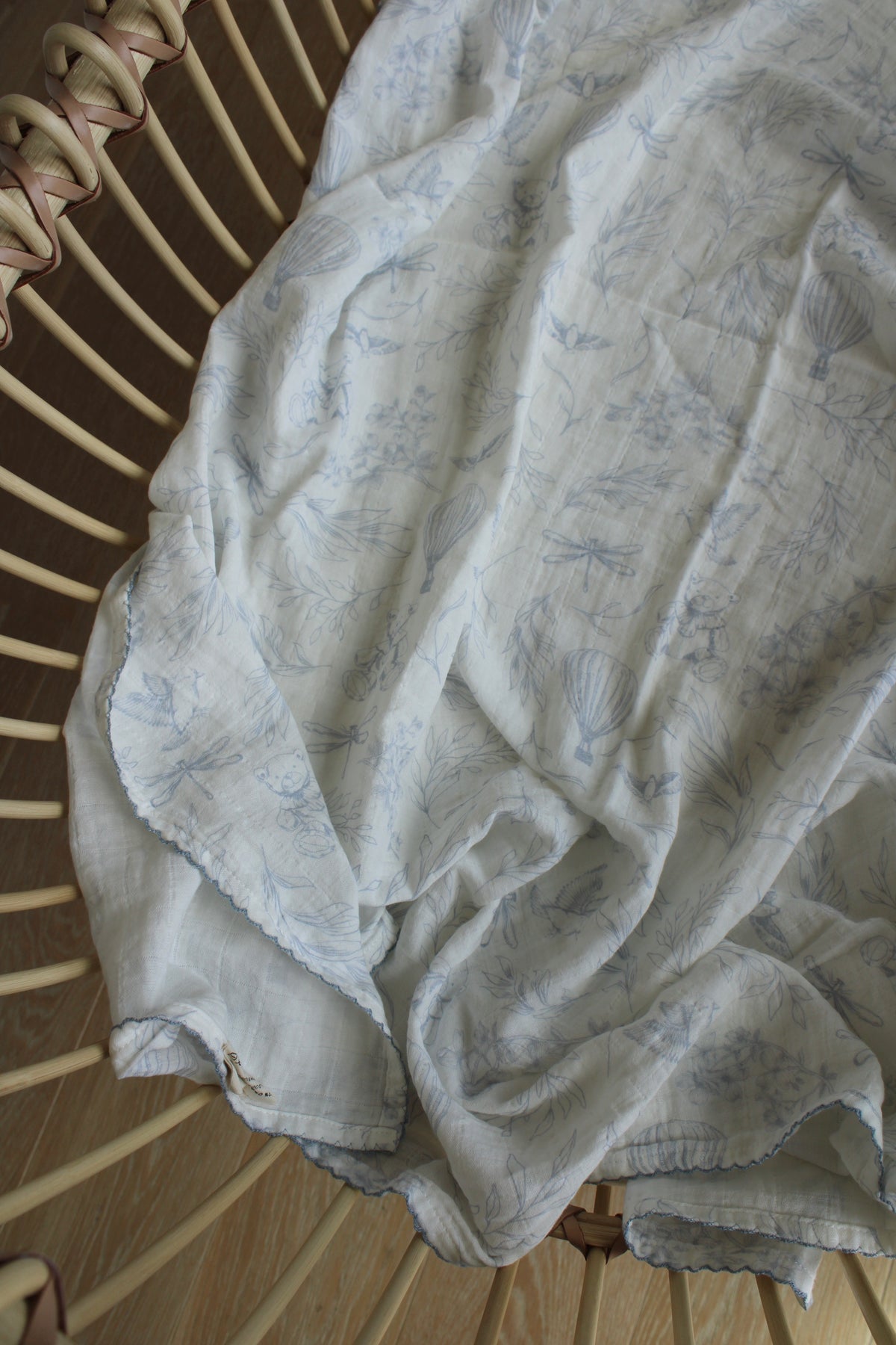 Sky Blue Toile Muslin Blanket
