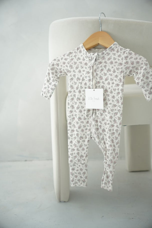 Vintage Floral Blush Bamboo Footie