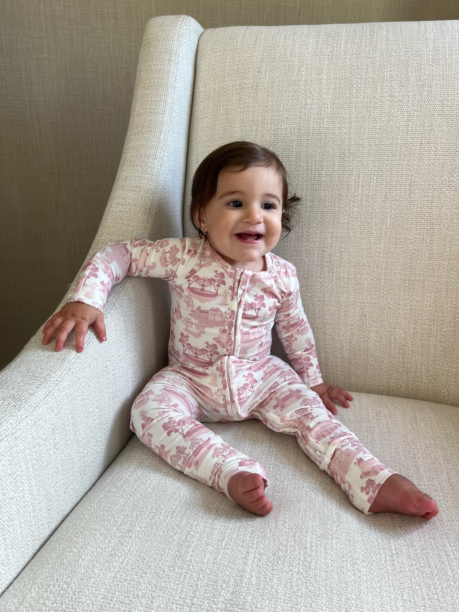 Mauve Toile De Jouy Bamboo Wrap Footie