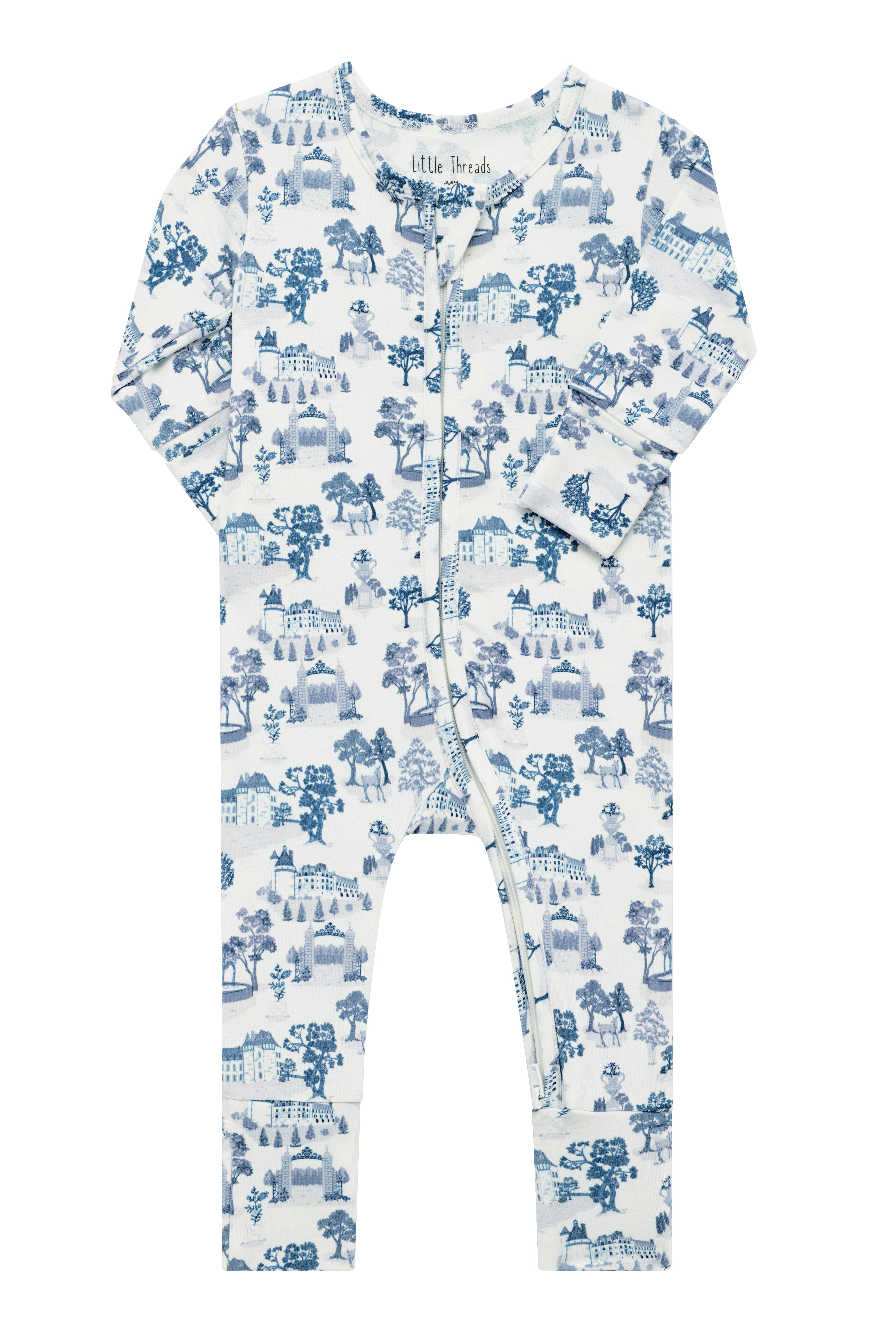 Blue Toile De Jouy Bamboo Wrap Footie