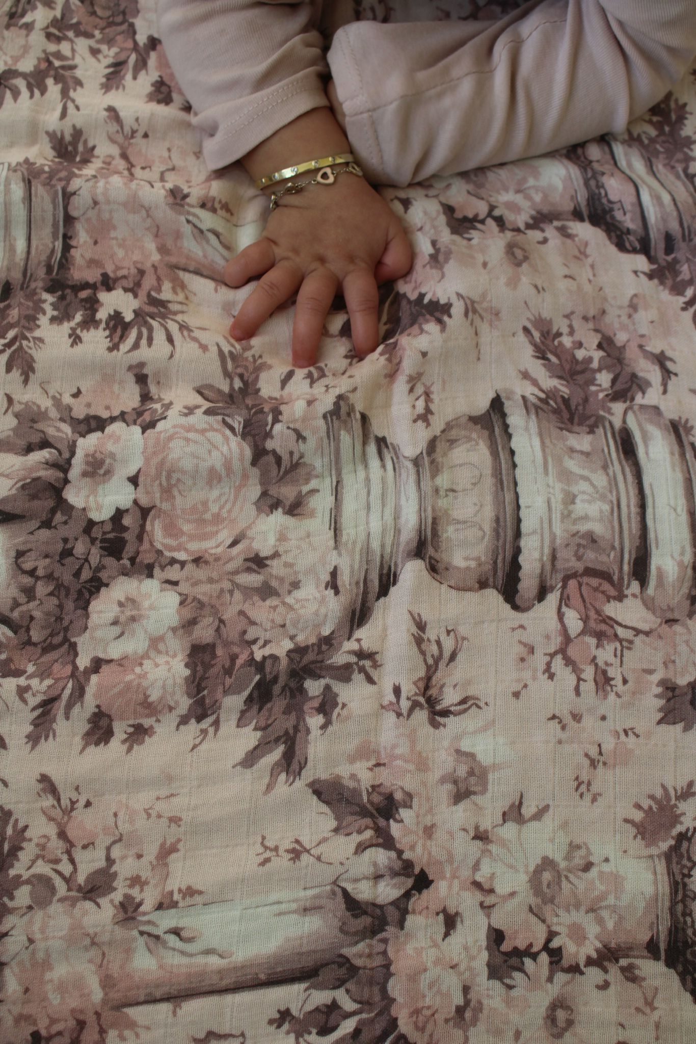 Vintage Pink Floral Pillars Muslin Blanket