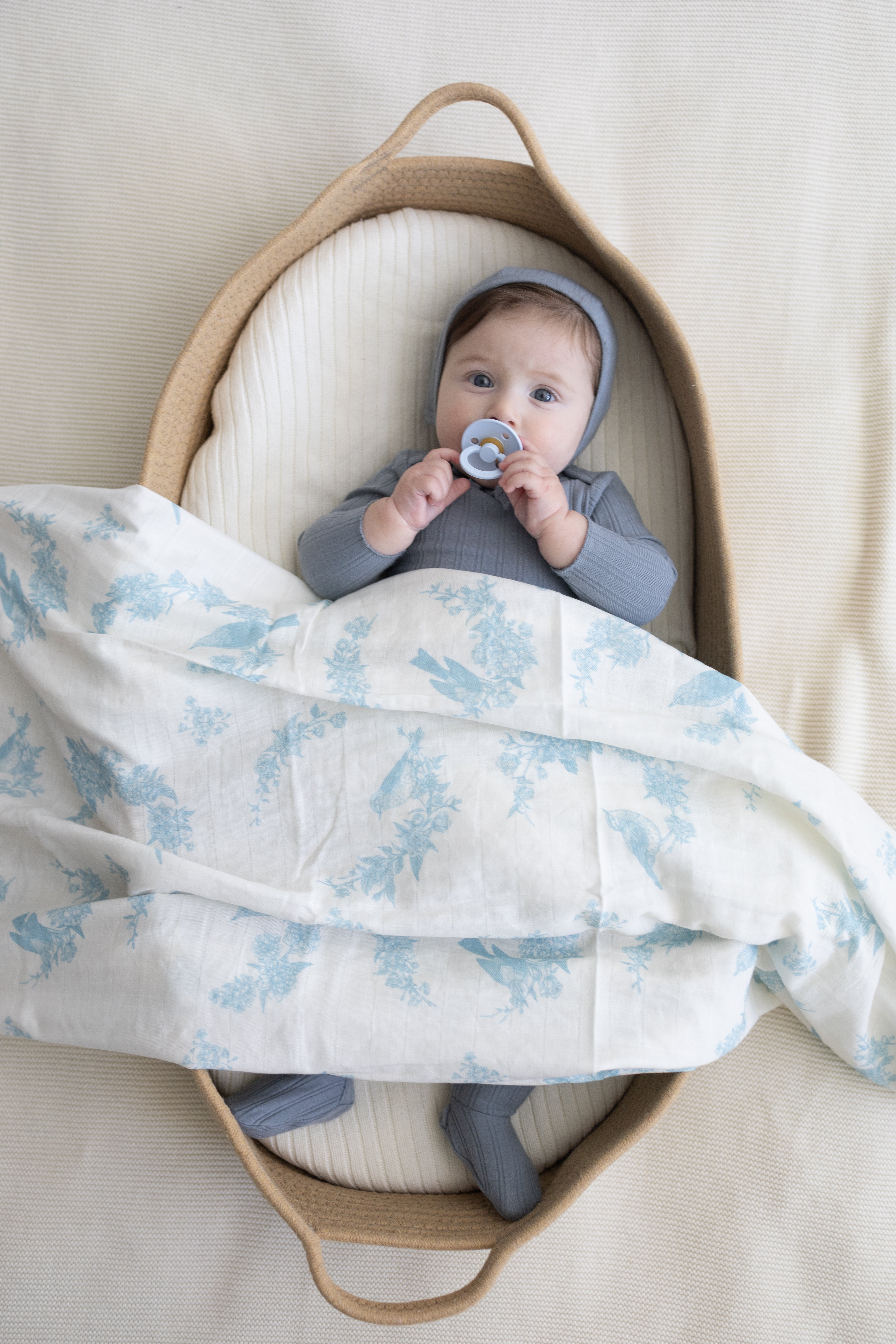 Little Blue Bird Muslin Blanket