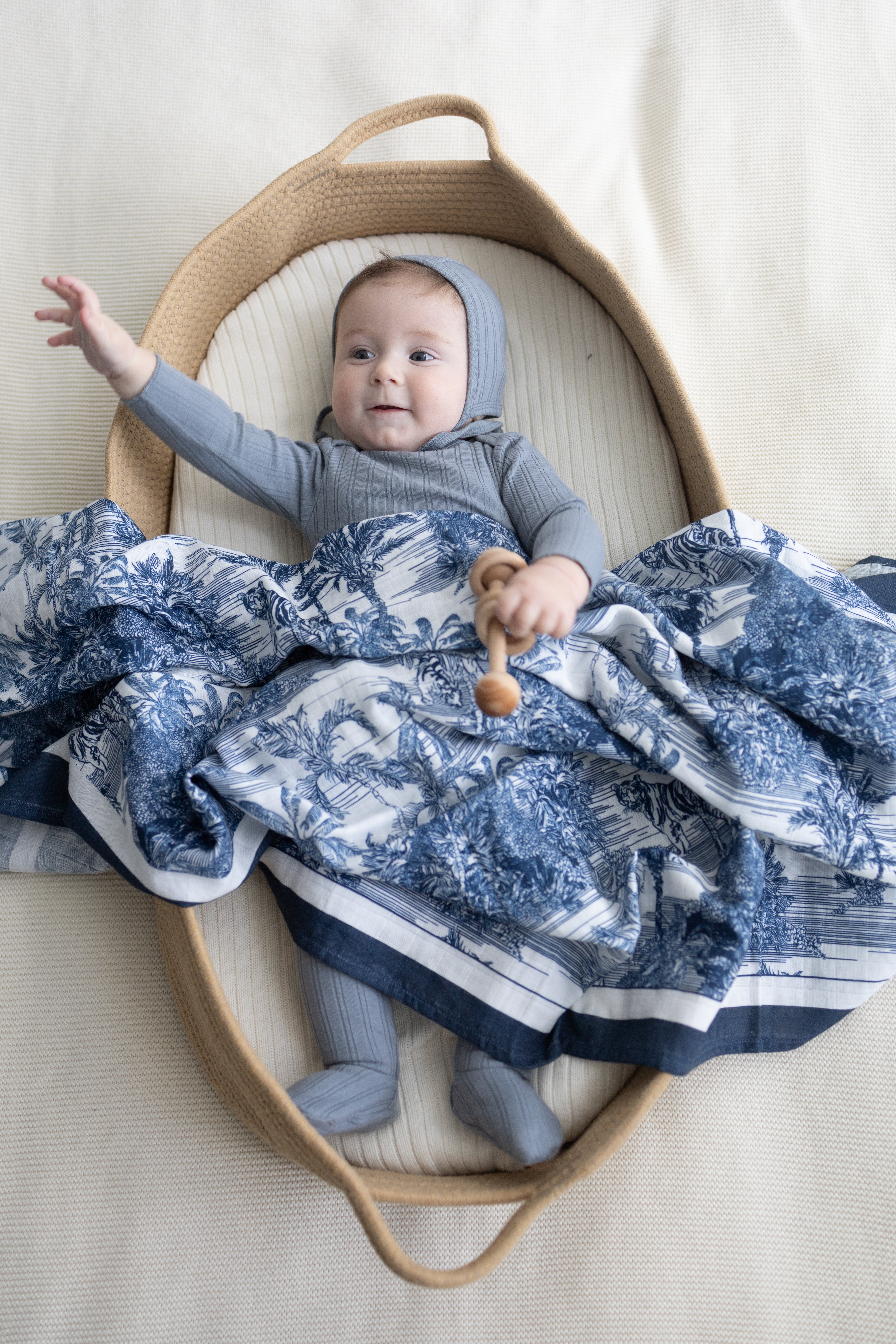 BUNDLE Blue Jungle Toile Muslin Blanket & Lovey