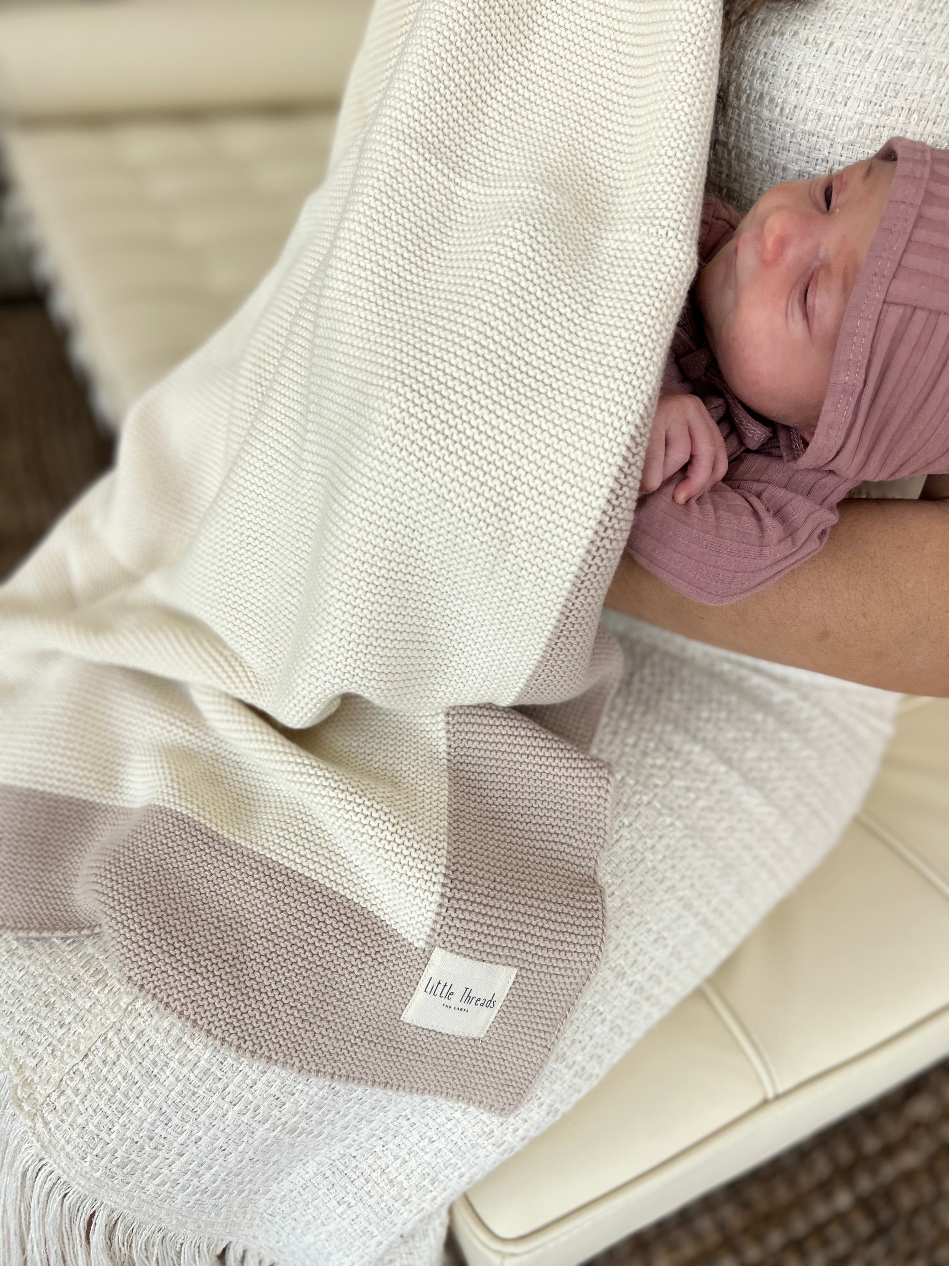 Neutral Border Knitted Cotton Blanket