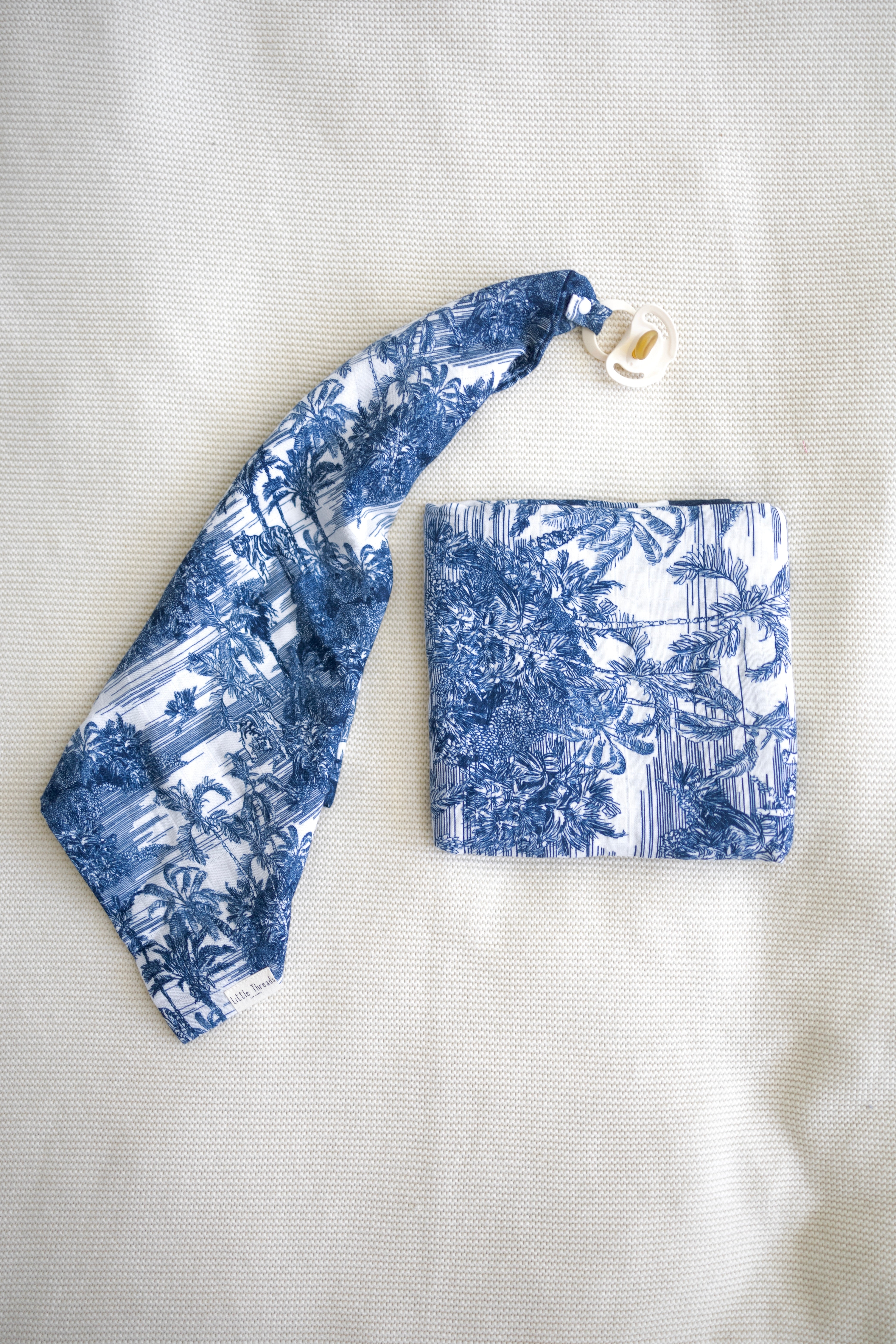 BUNDLE Blue Jungle Toile Muslin Blanket & Lovey