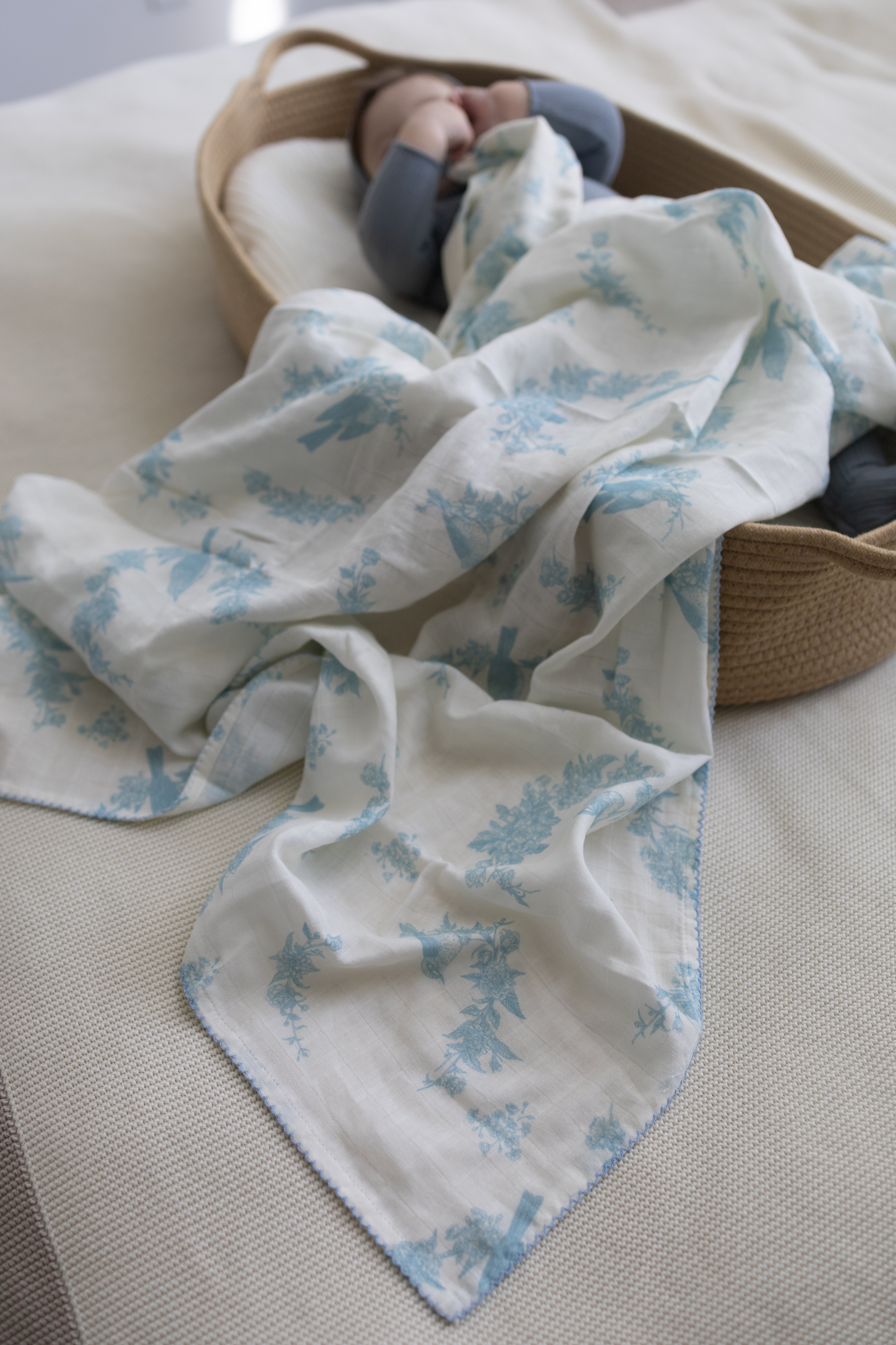 Little Blue Bird Muslin Blanket