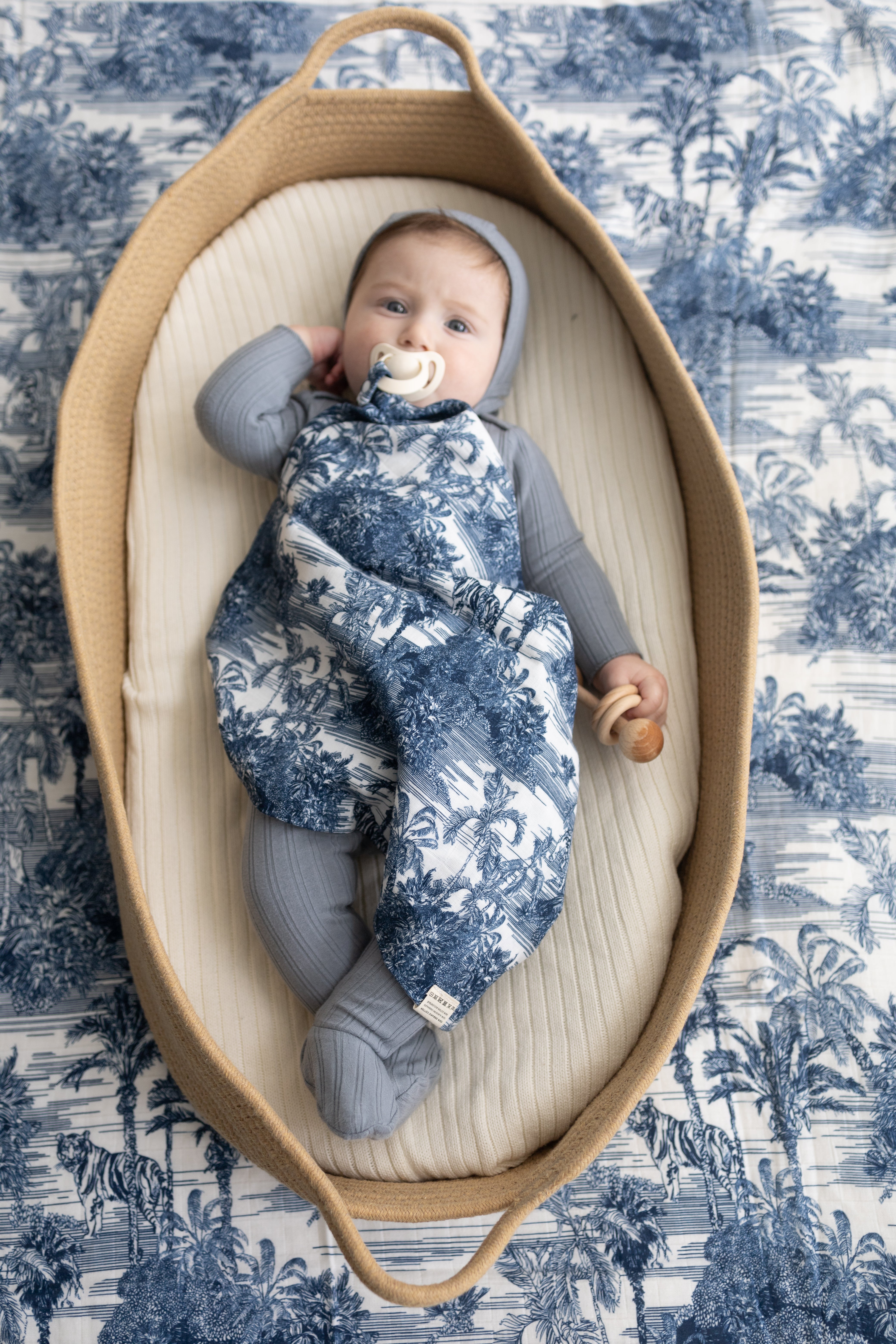 BUNDLE Blue Jungle Toile Muslin Blanket & Lovey