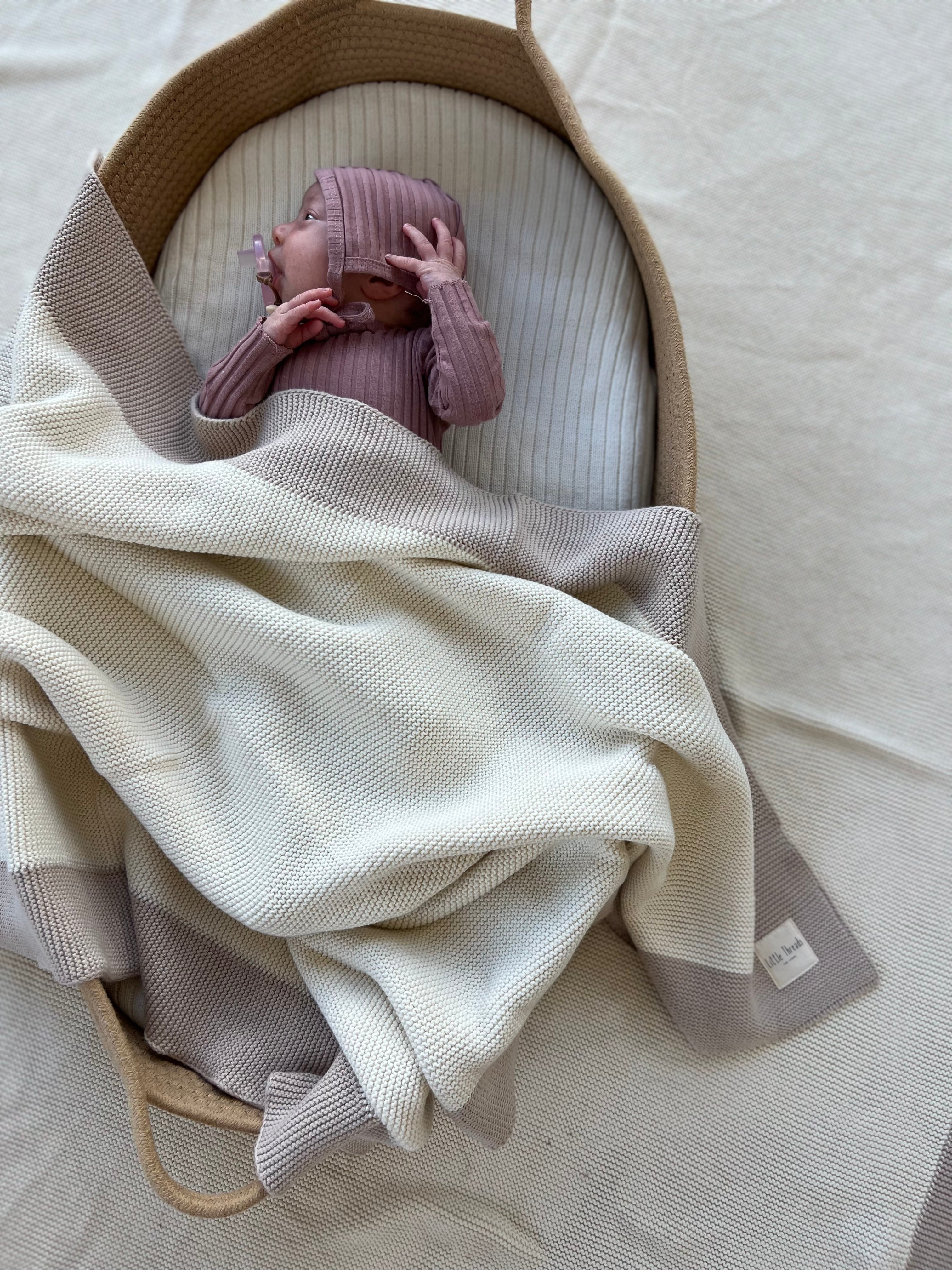 Neutral Border Knitted Cotton Blanket