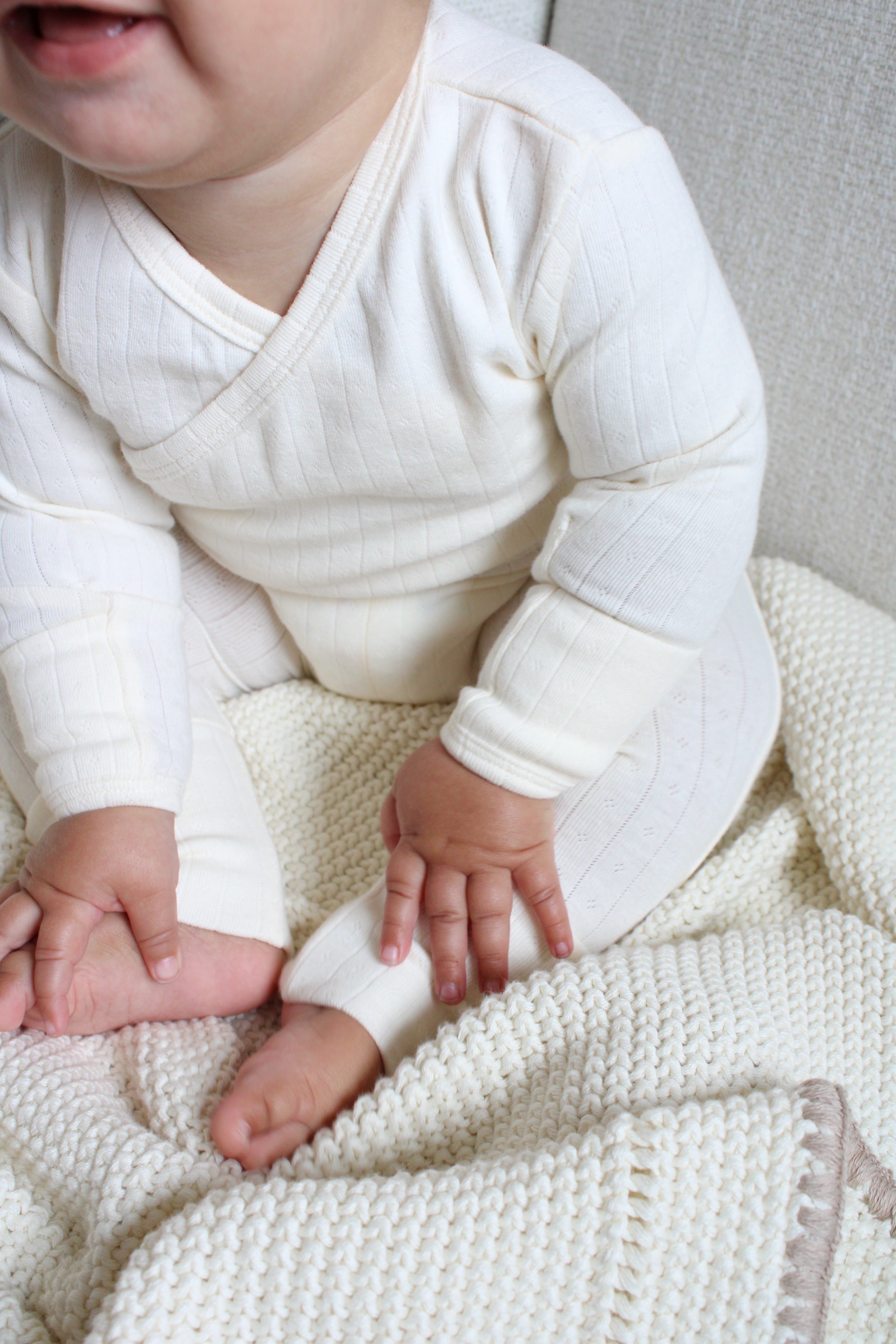 Cream Pointelle Wrap Footie