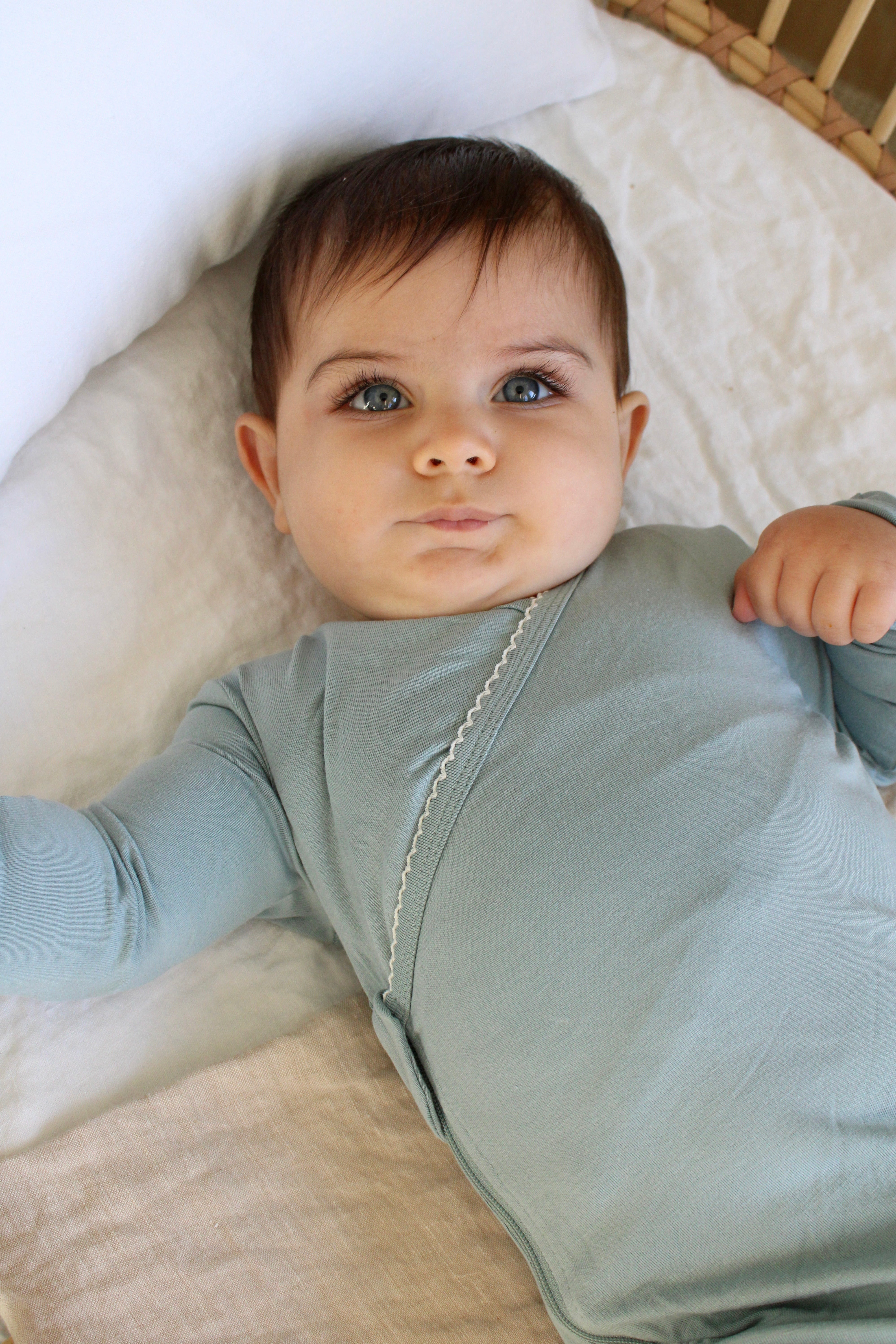 Solid Slate Blue Scalloped Bamboo Wrap Footie