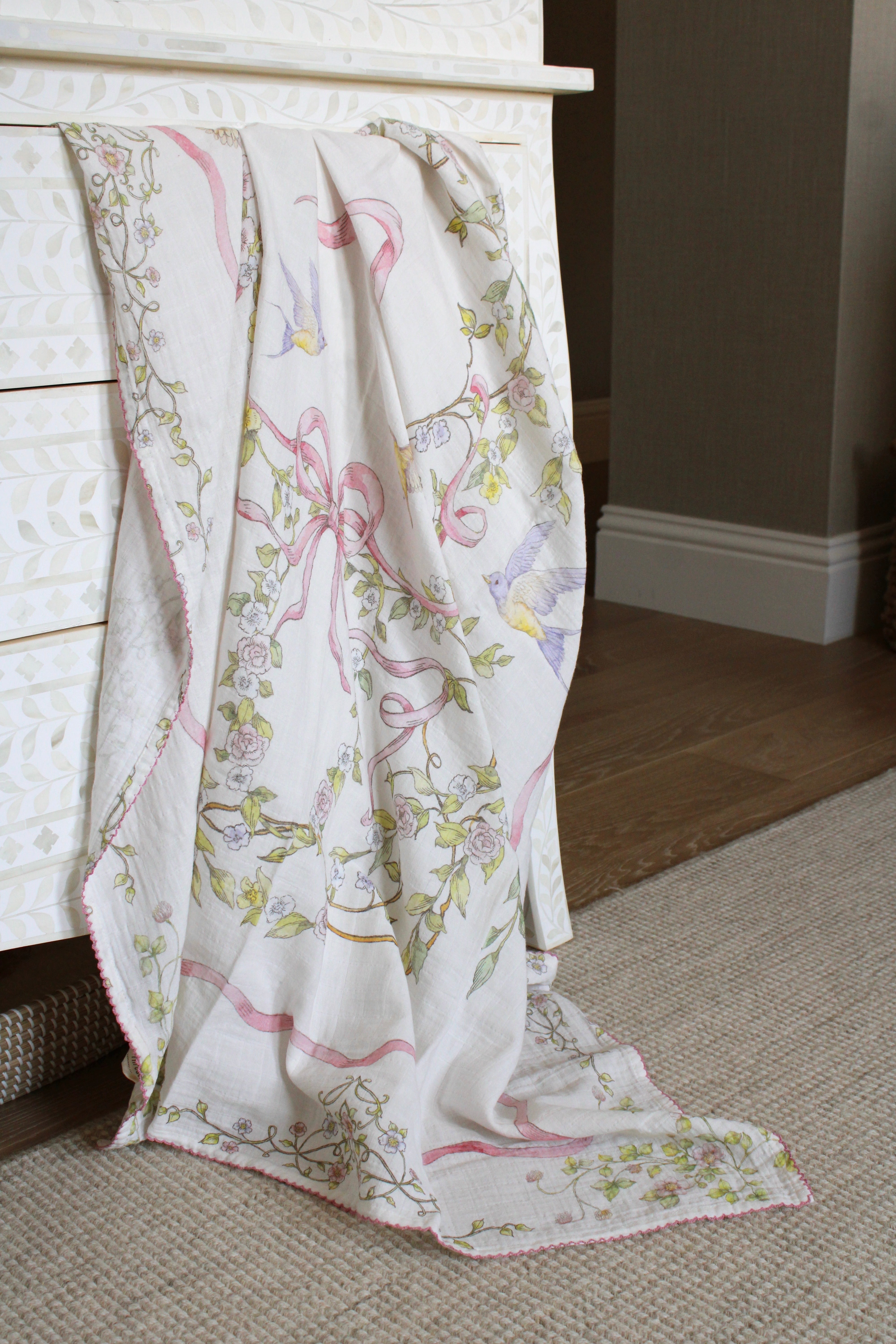 Rose Ribbon Garden Muslin Blanket
