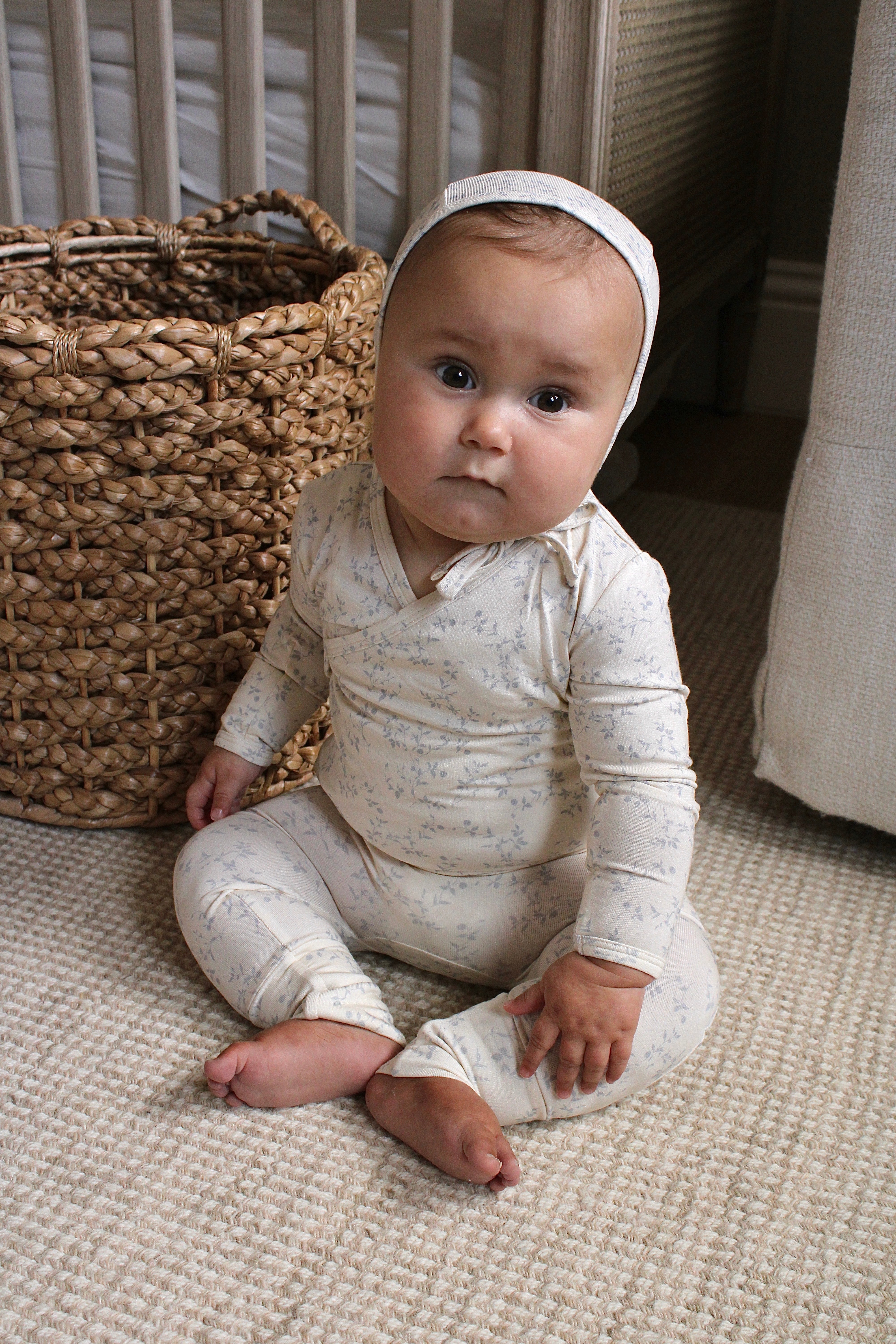 Soft Blue Vine Bamboo Wrap Footie