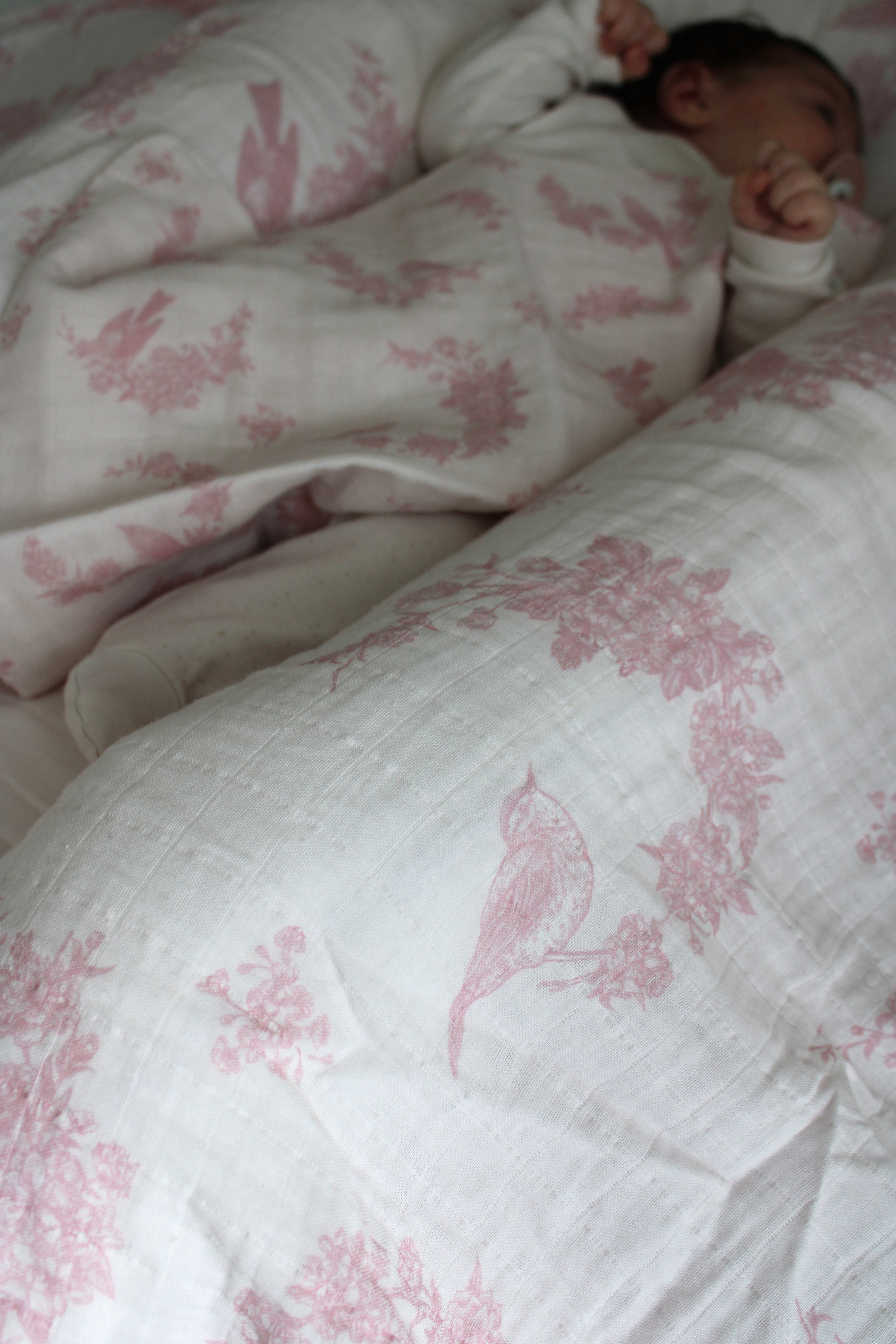 Little Pink Bird Muslin Blanket