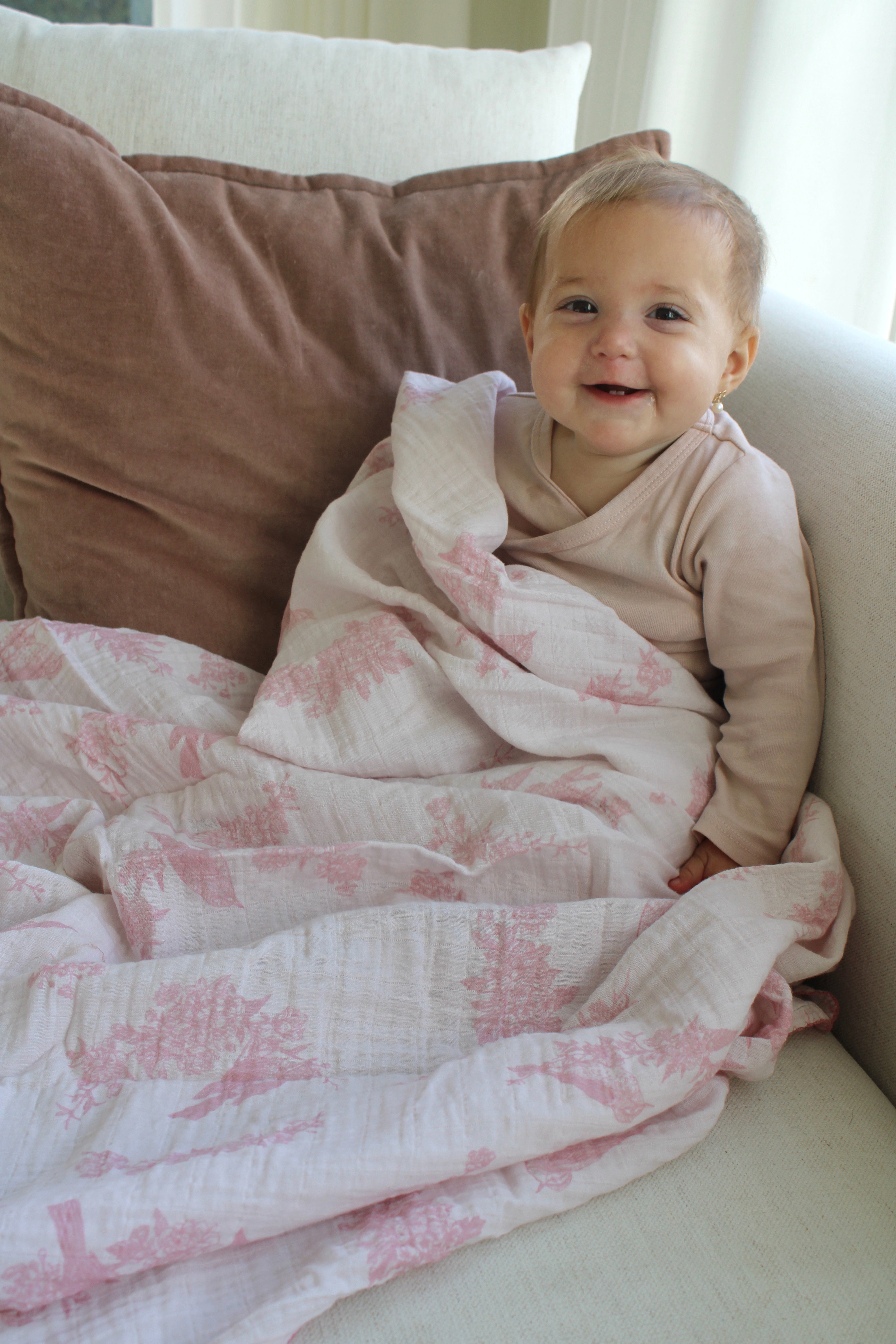 Little Pink Bird Muslin Blanket