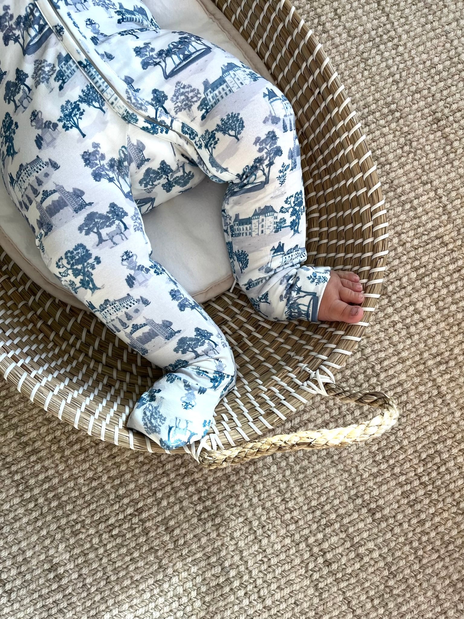 Blue Toile De Jouy Bamboo Wrap Footie