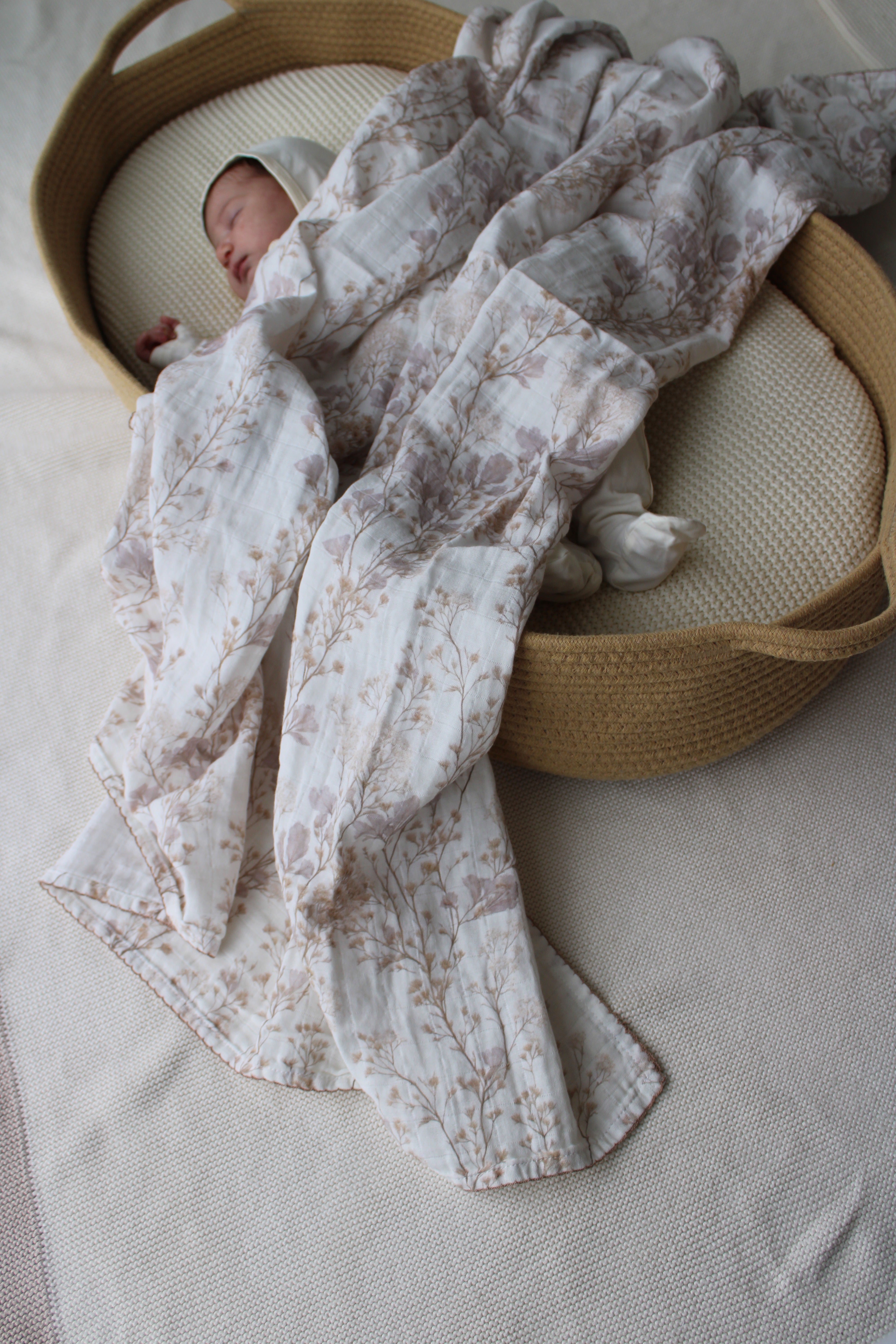 Delicate Neutral Branches Muslin Blanket