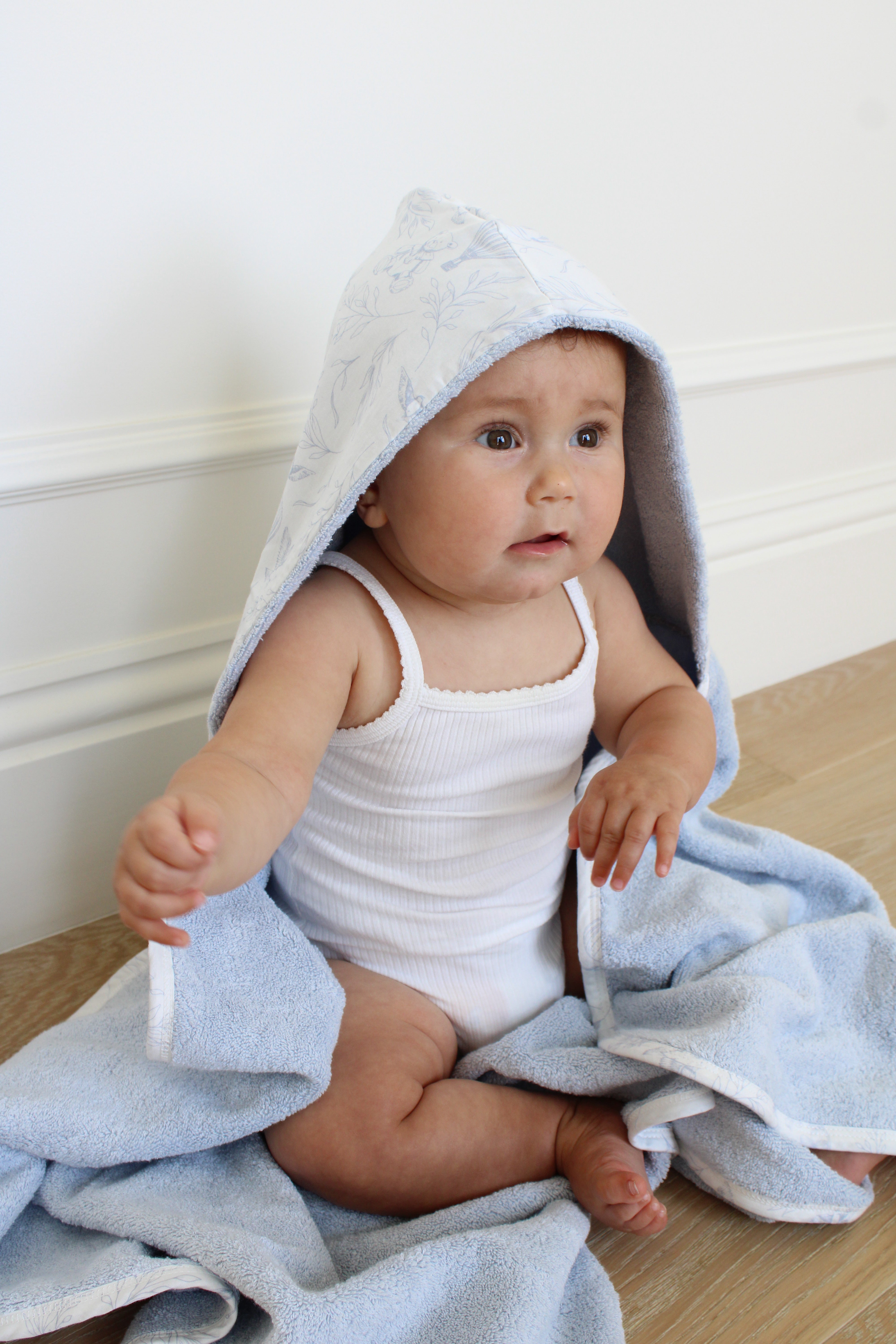 Sky Blue Toile Hooded Bath Towel