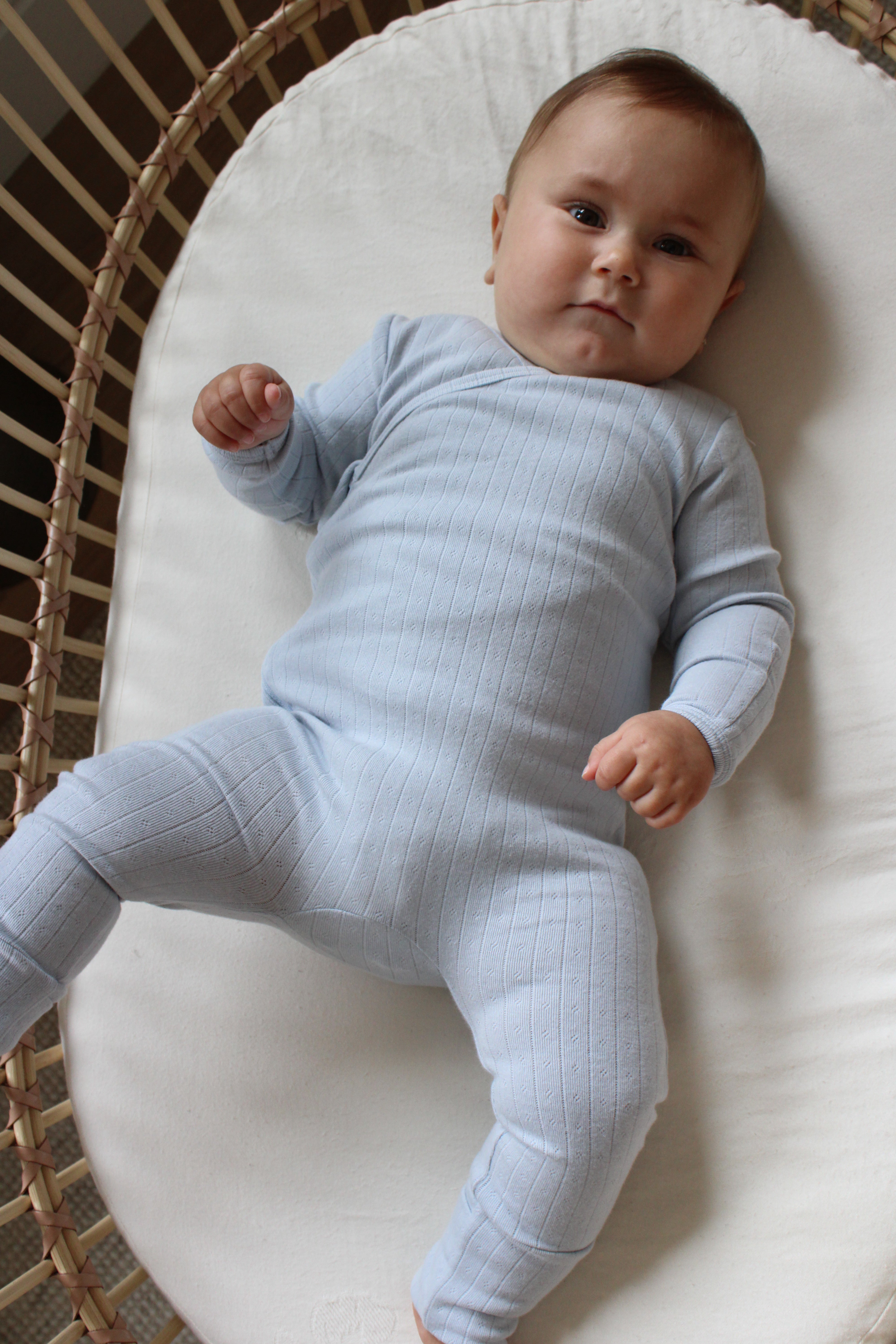 Blue Pointelle Wrap Footie