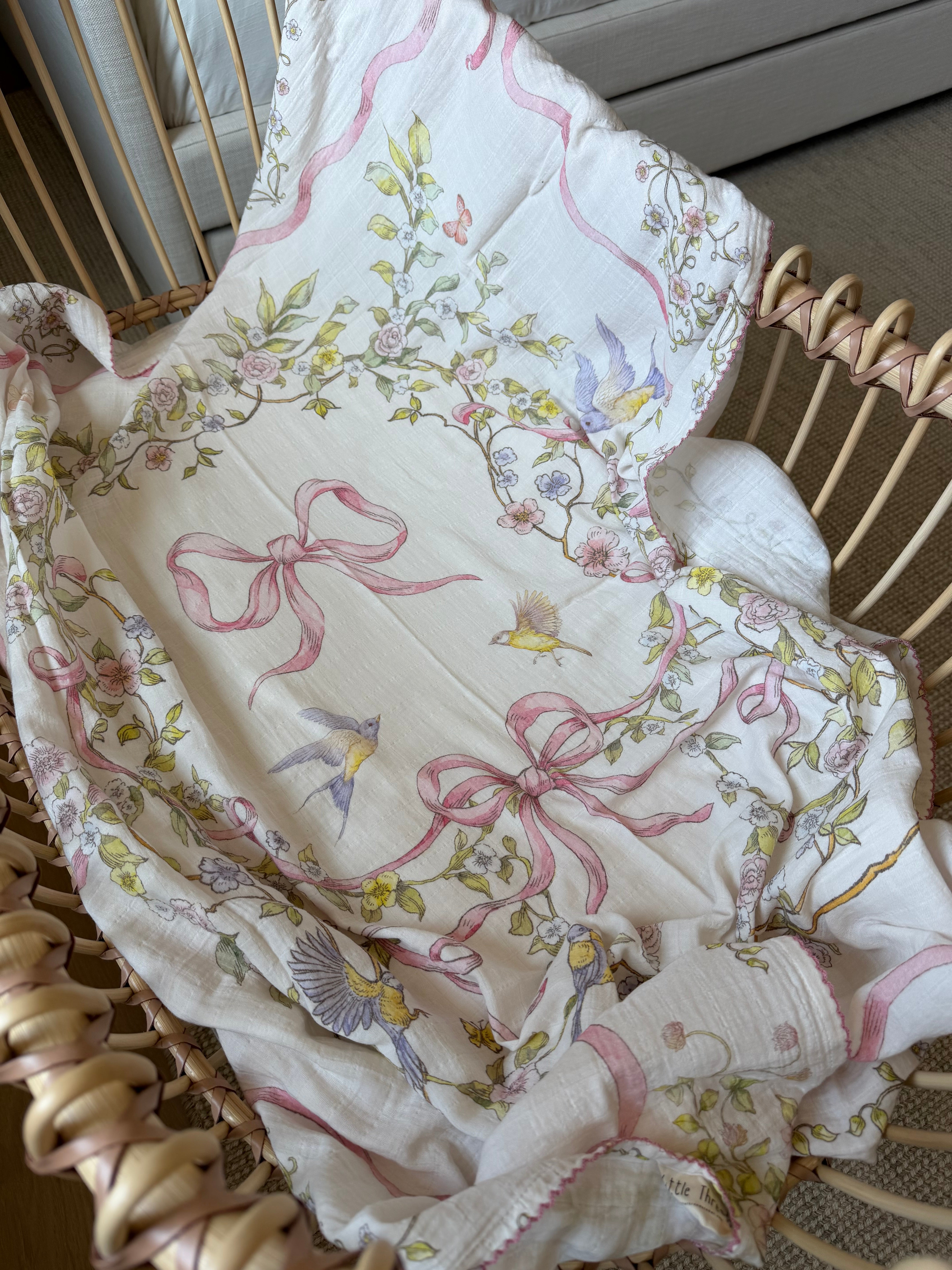 Rose Ribbon Garden Muslin Blanket