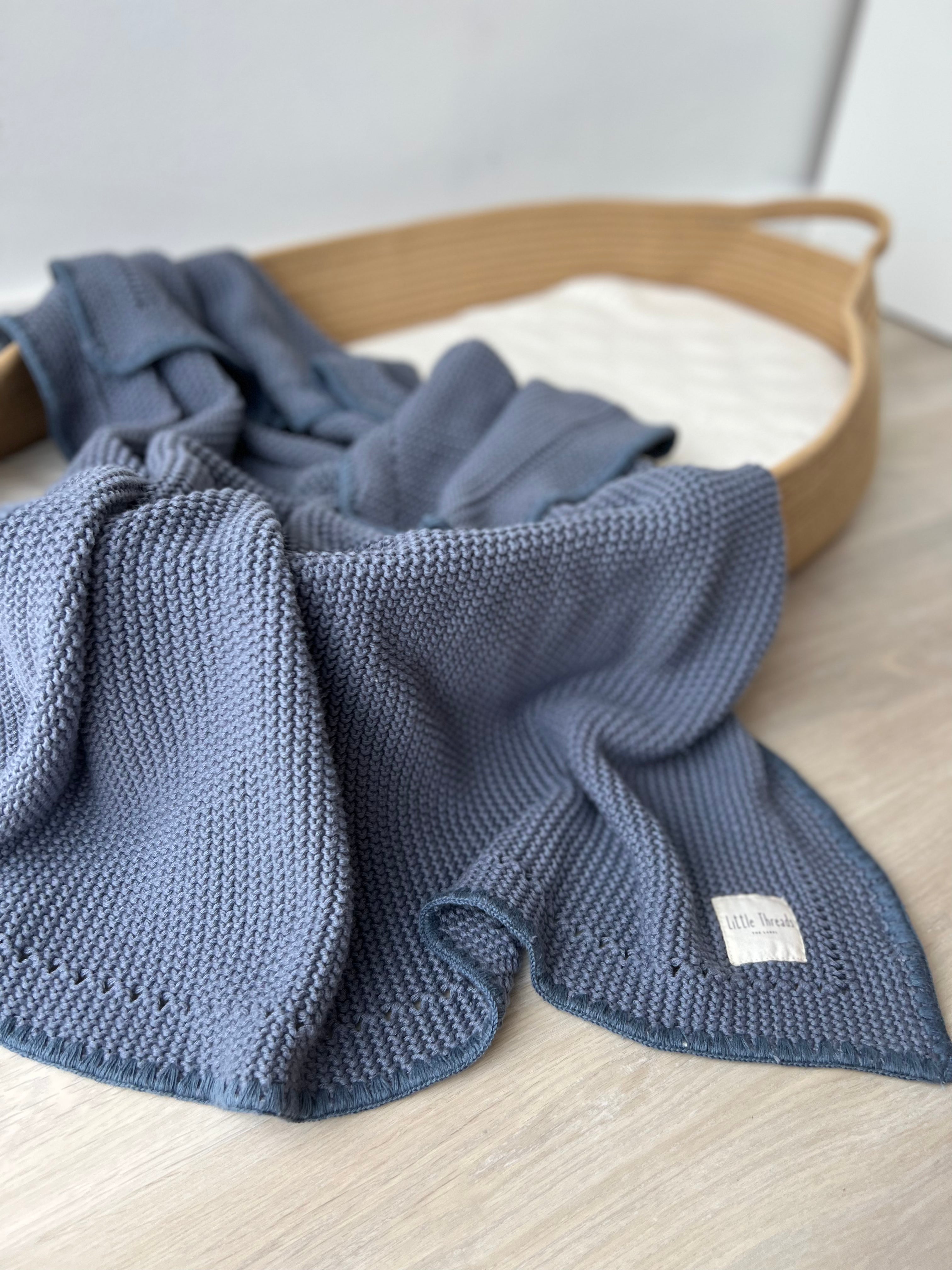 Slate Blue Knitted Cotton Blanket