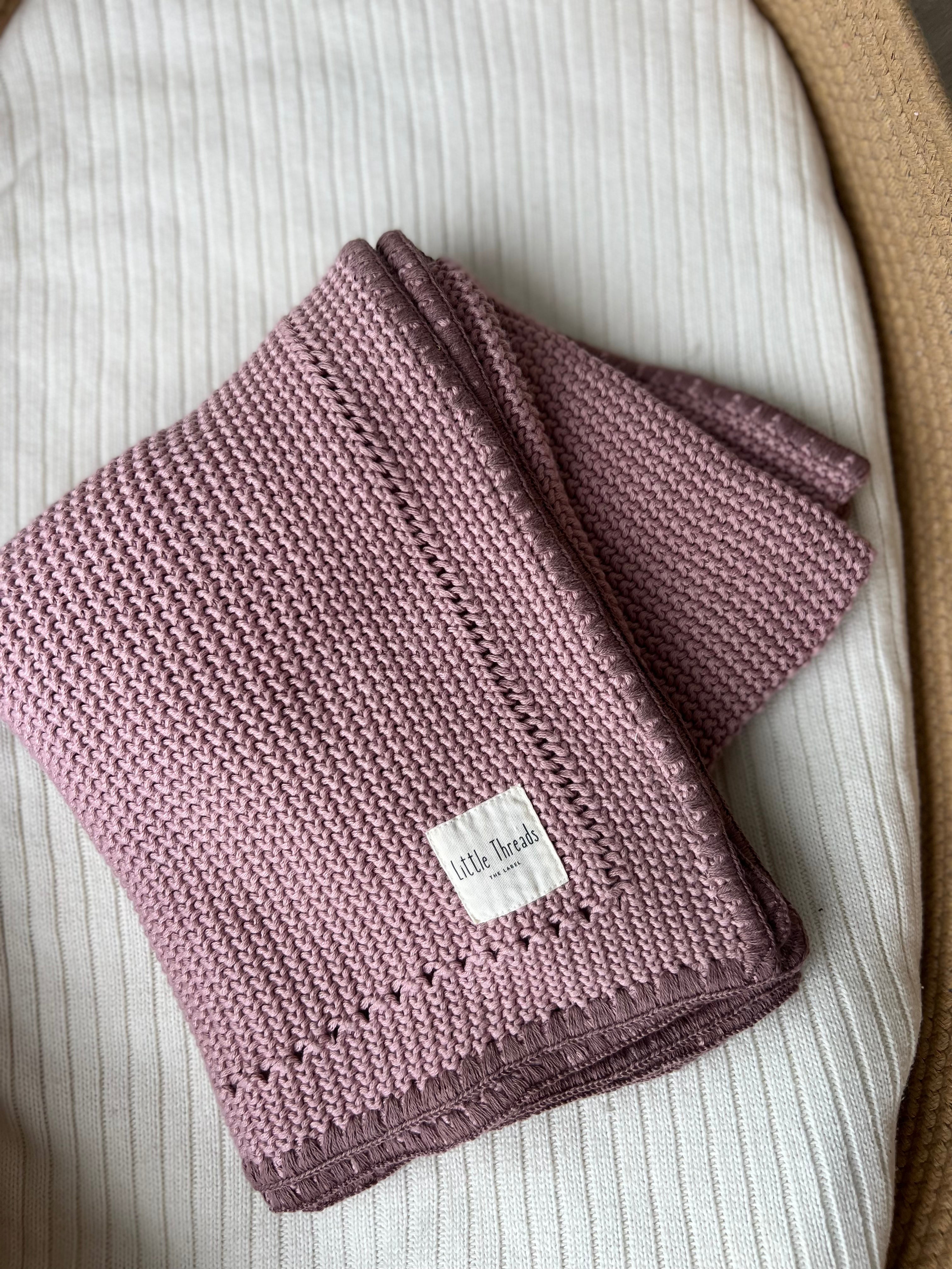 Mauve Pink Knitted Cotton Blanket