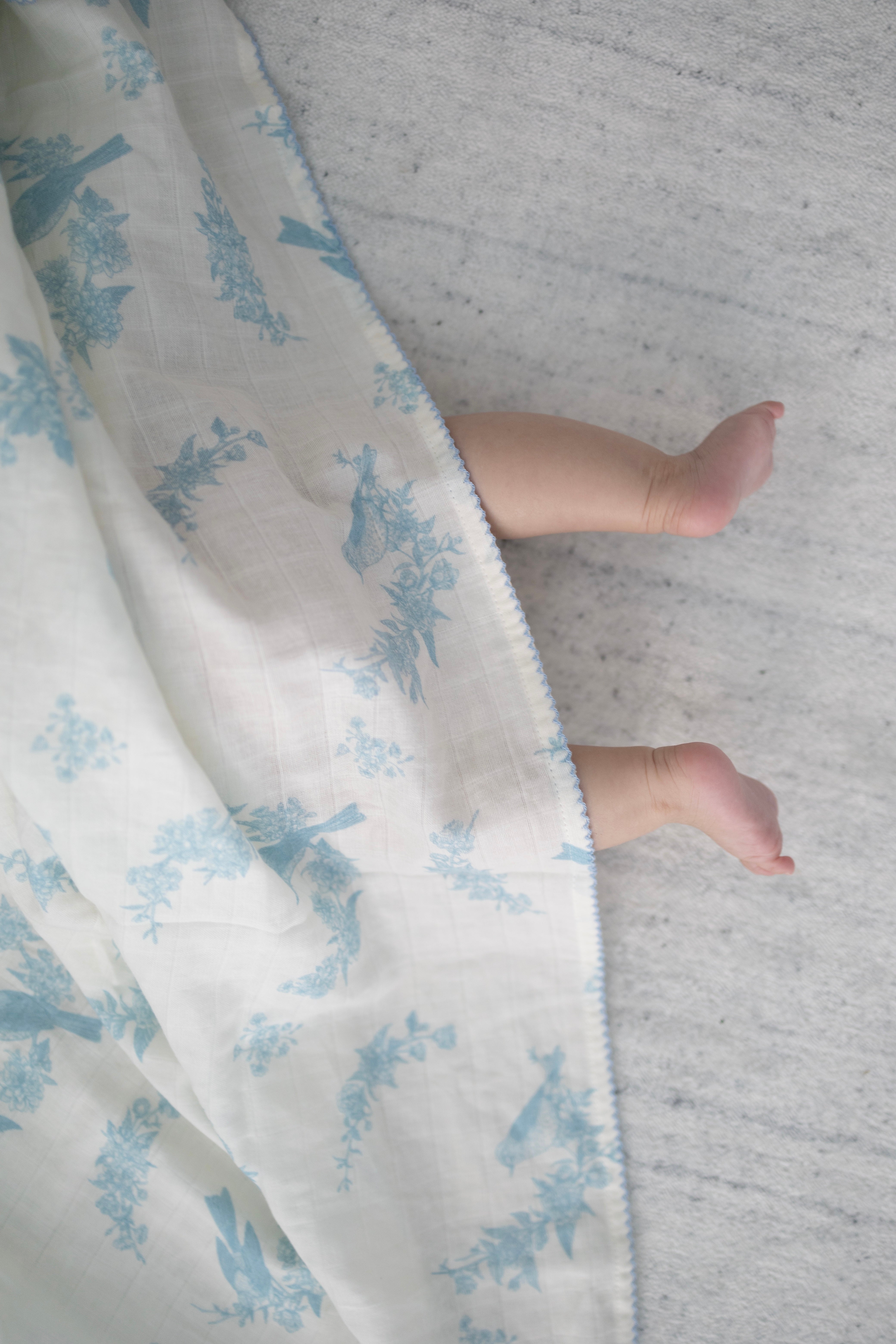 Little Blue Bird Muslin Blanket