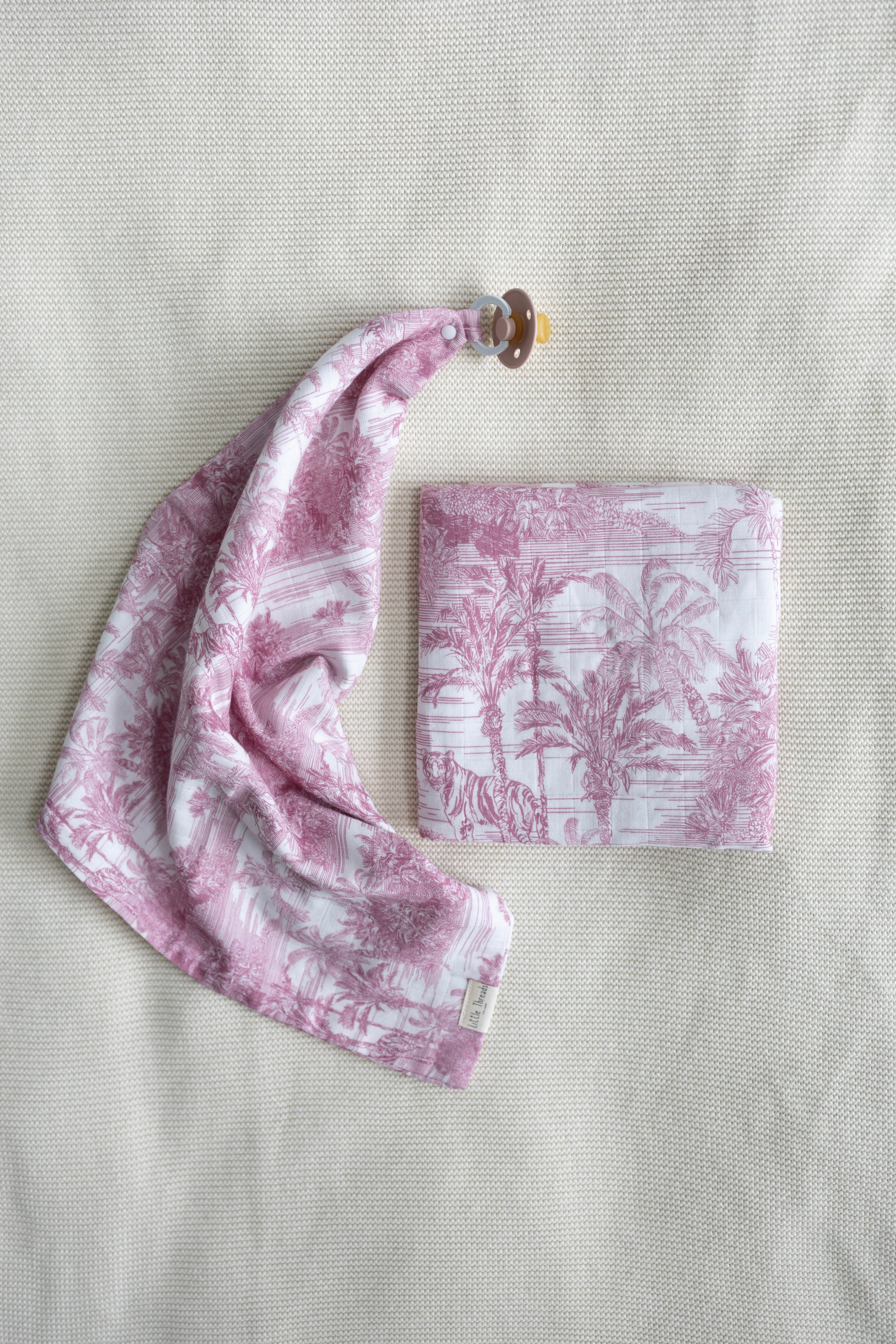 BUNDLE Pink Jungle Toile Muslin Blanket & Lovey